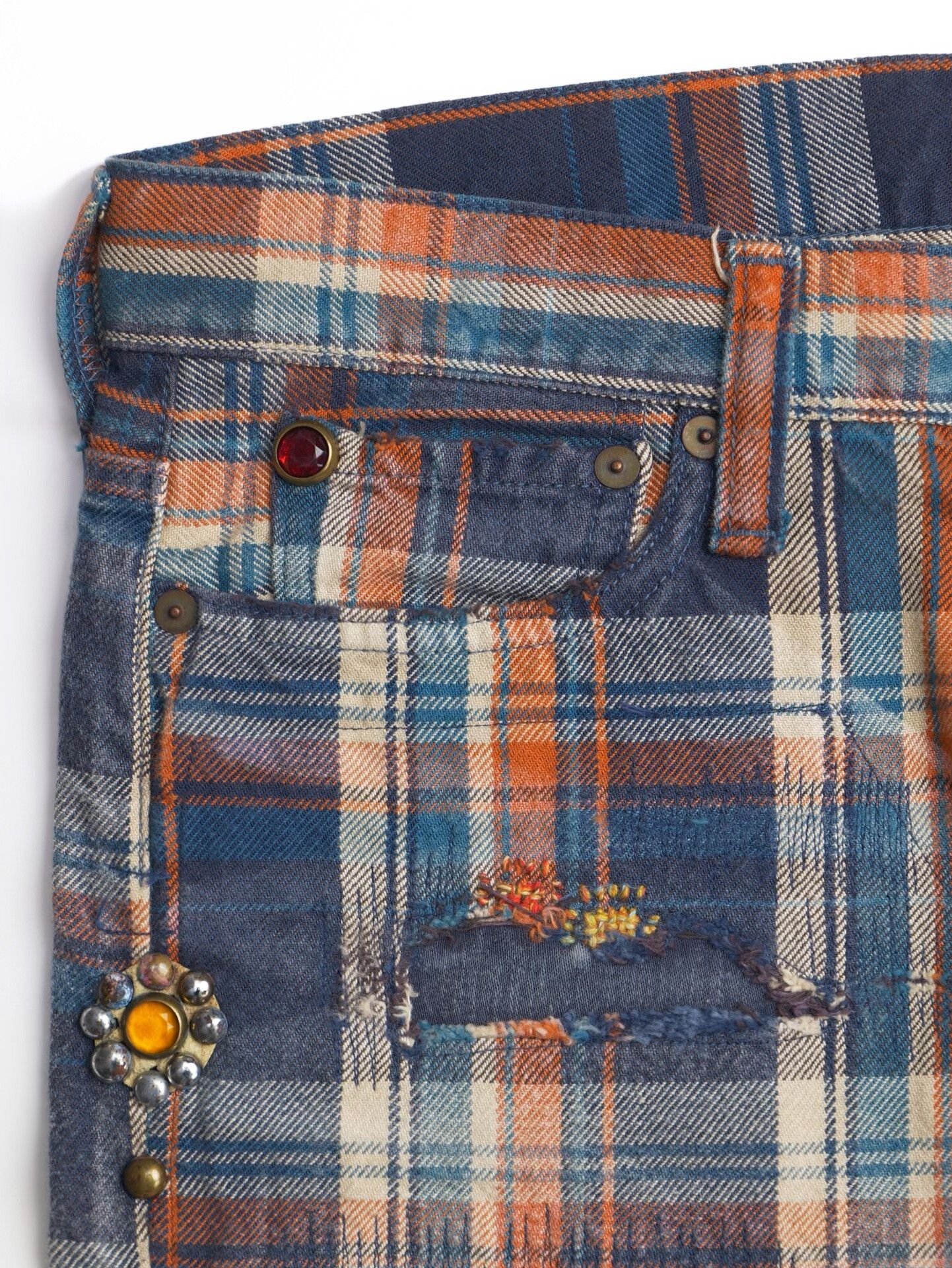 Kapital Kountry KAPITAL KOUNTRY Jeweled Plaid Denim Jeans Size 30 Size US 30 / EU 46 - 3 Thumbnail