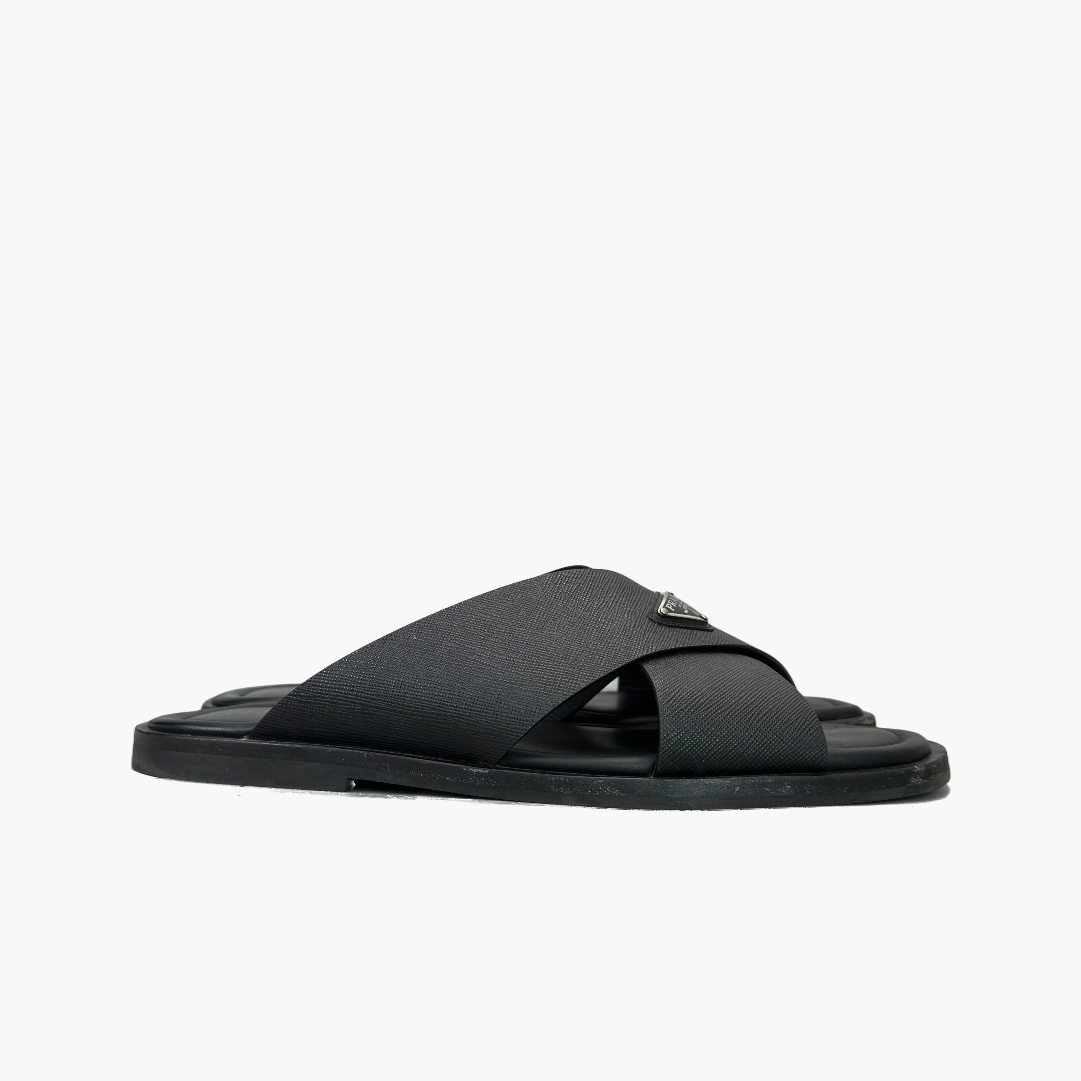 Prada Prada Saffiano Leather Cross-Strap Slides Size 8.5 Size US 8.5 / EU 41-42 - 4 Thumbnail