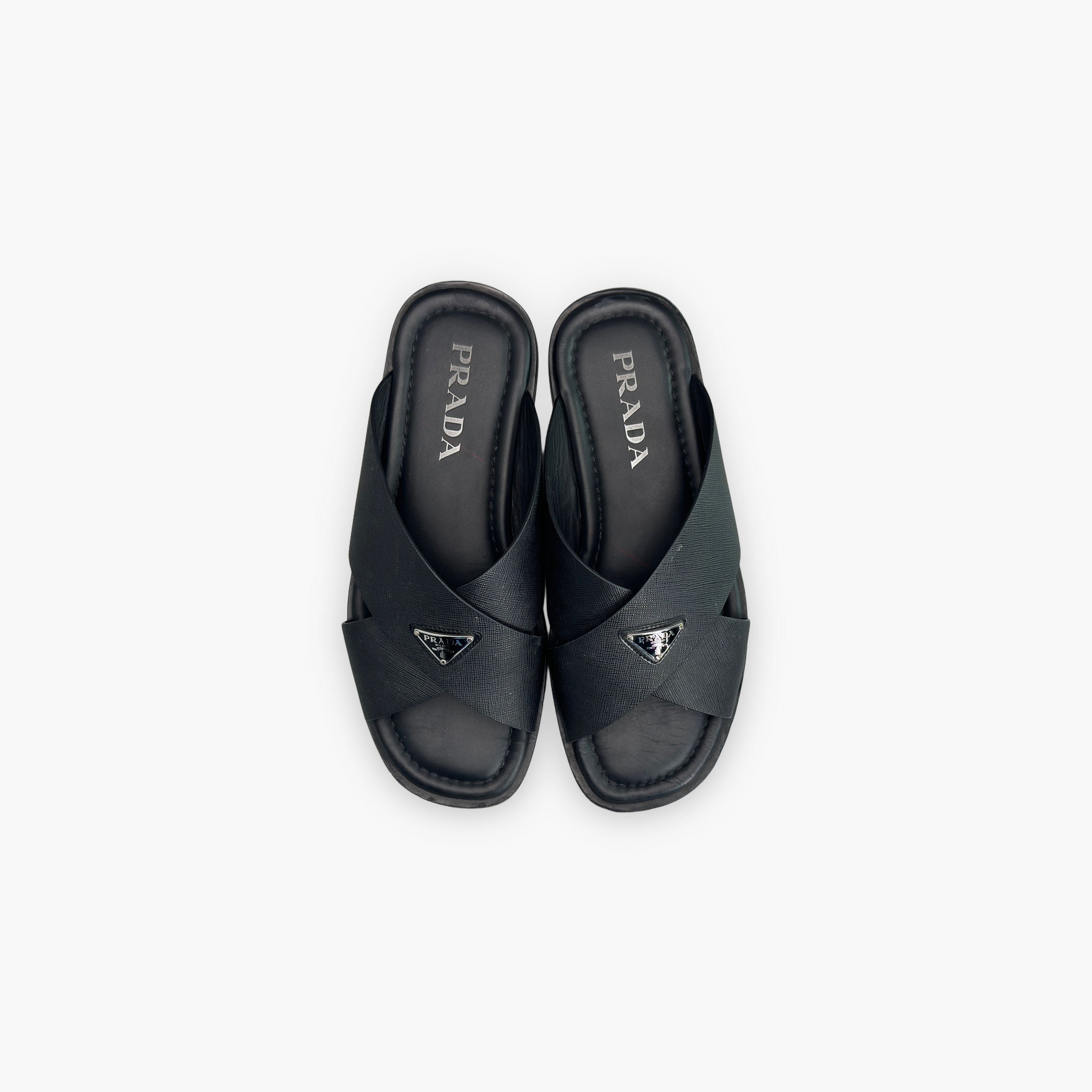 Prada Prada Saffiano Leather Cross-Strap Slides Size 8.5 Size US 8.5 / EU 41-42 - 9 Thumbnail