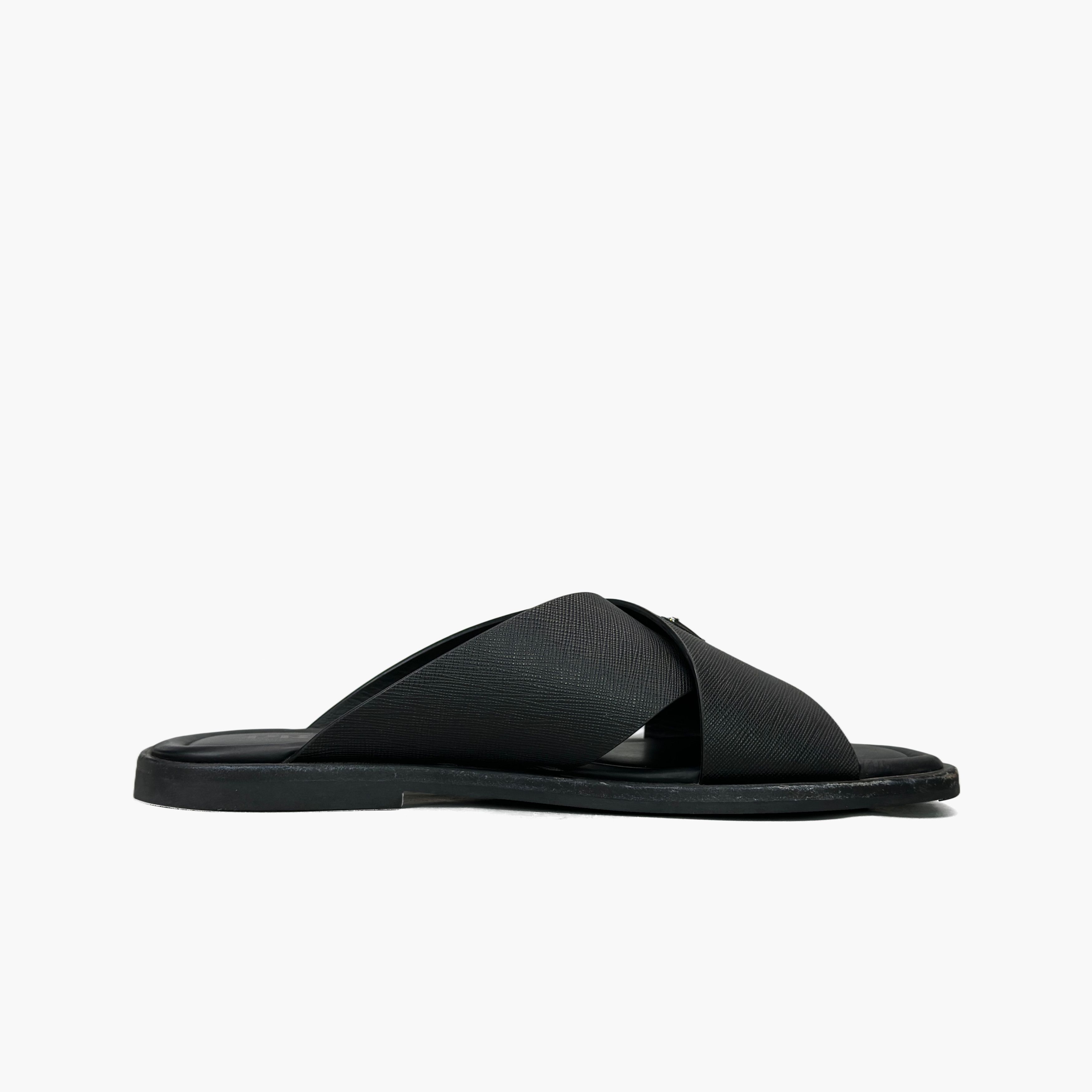 Prada Prada Saffiano Leather Cross-Strap Slides Size 8.5 Size US 8.5 / EU 41-42 - 2 Thumbnail