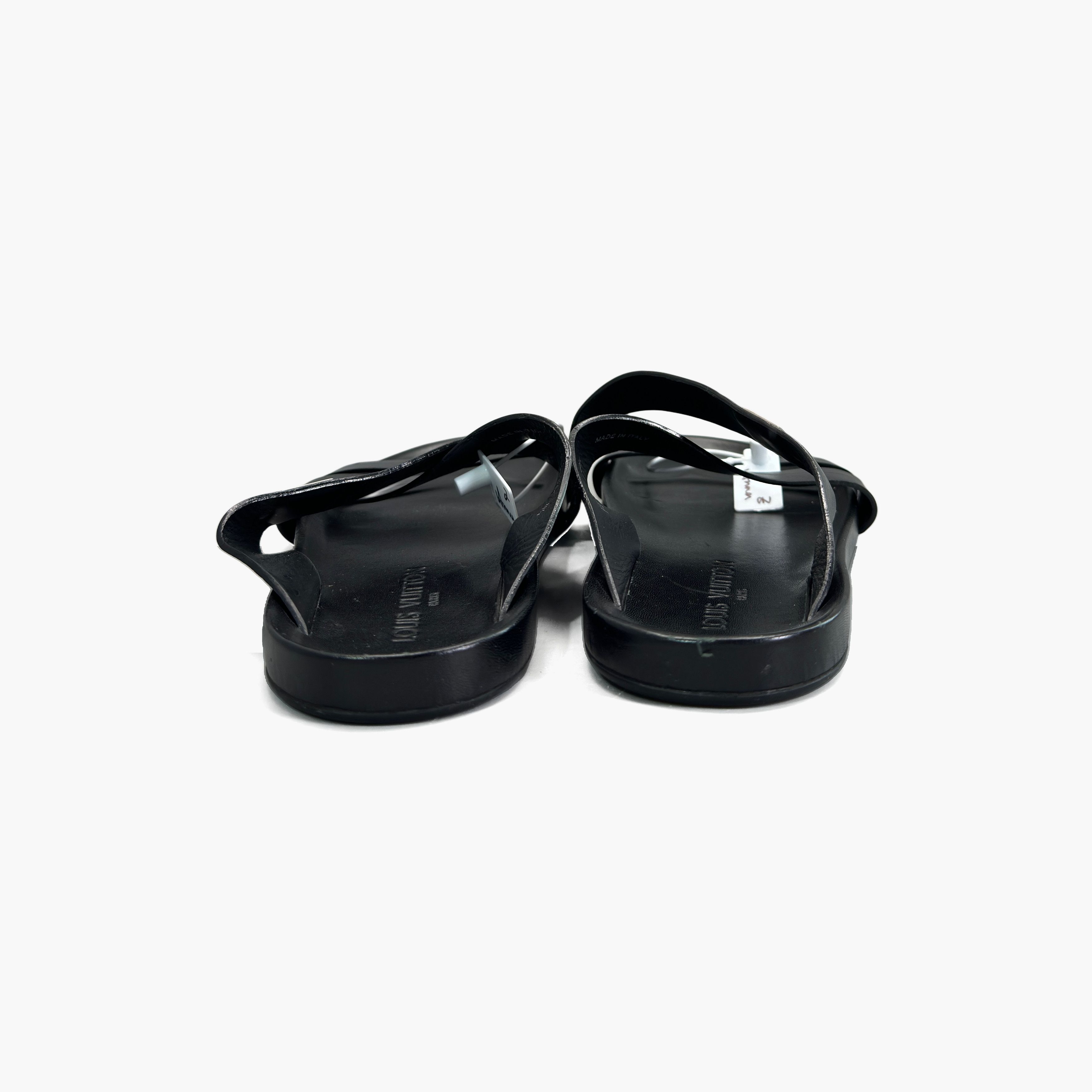 Louis Vuitton Louis Vuitton Black Leather Logo Slides Size 10.5 Size US 10.5 / EU 43-44 - 6 Thumbnail