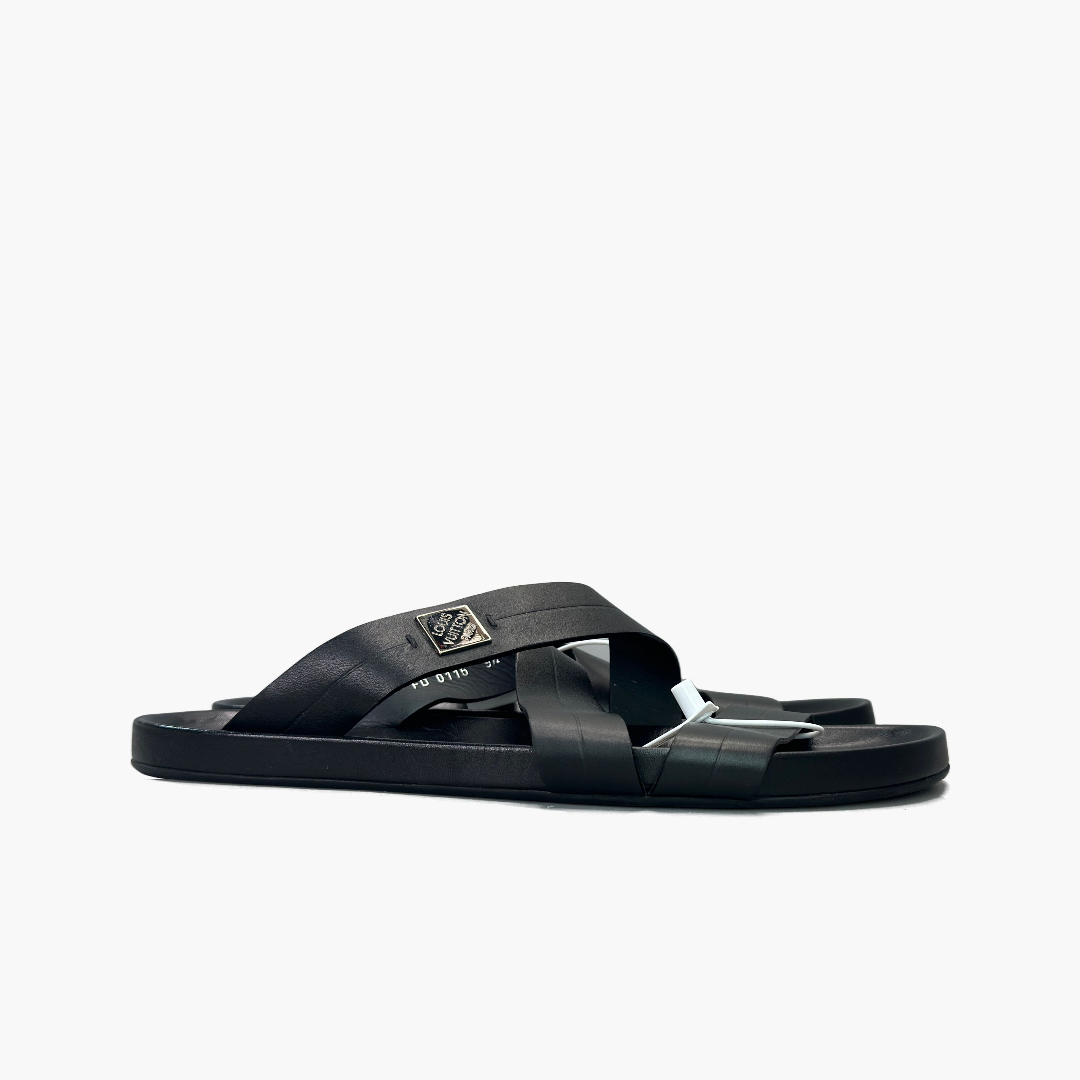 Louis Vuitton Louis Vuitton Black Leather Logo Slides Size 10.5 Size US 10.5 / EU 43-44 - 4 Thumbnail