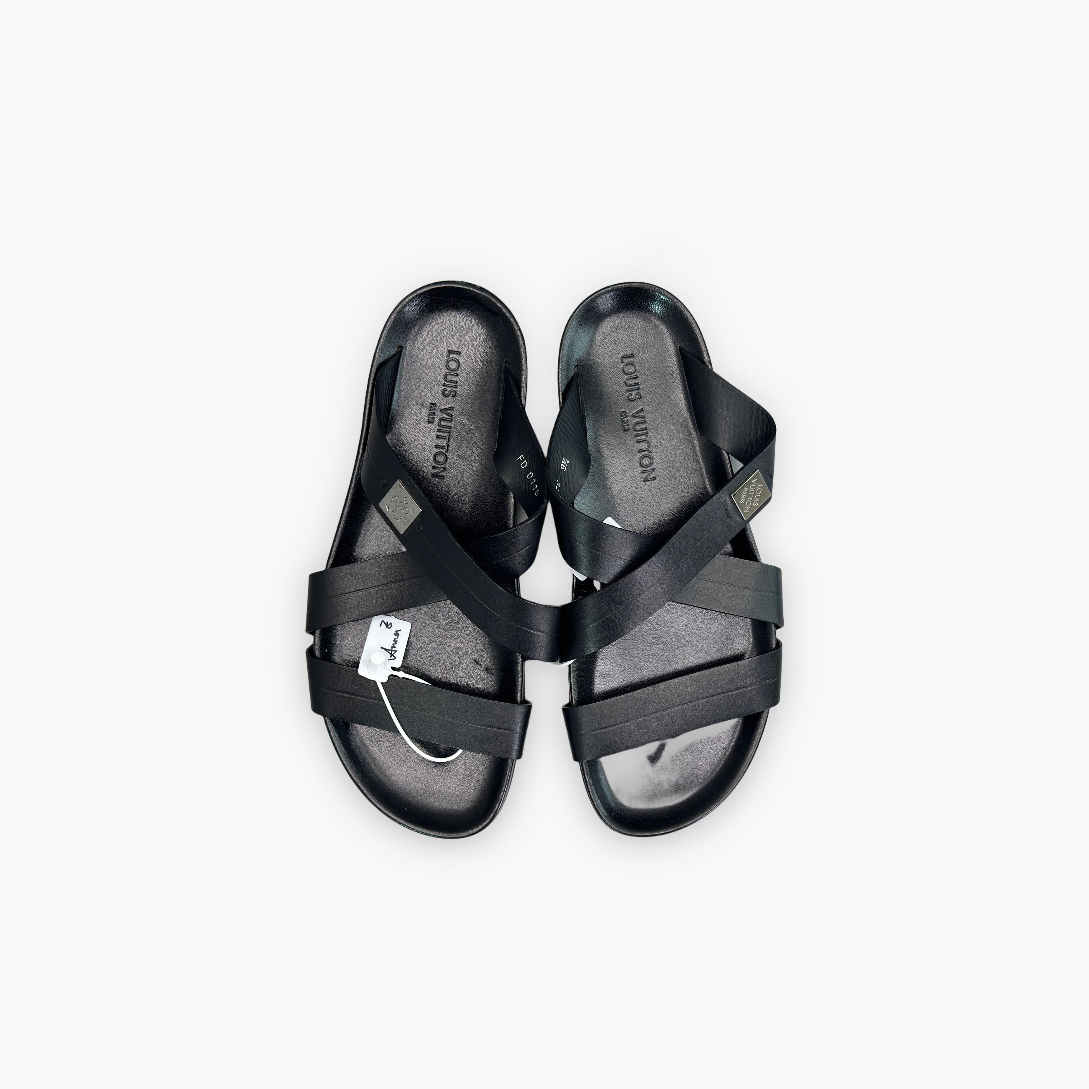Louis Vuitton Louis Vuitton Black Leather Logo Slides Size 10.5 Size US 10.5 / EU 43-44 - 9 Thumbnail