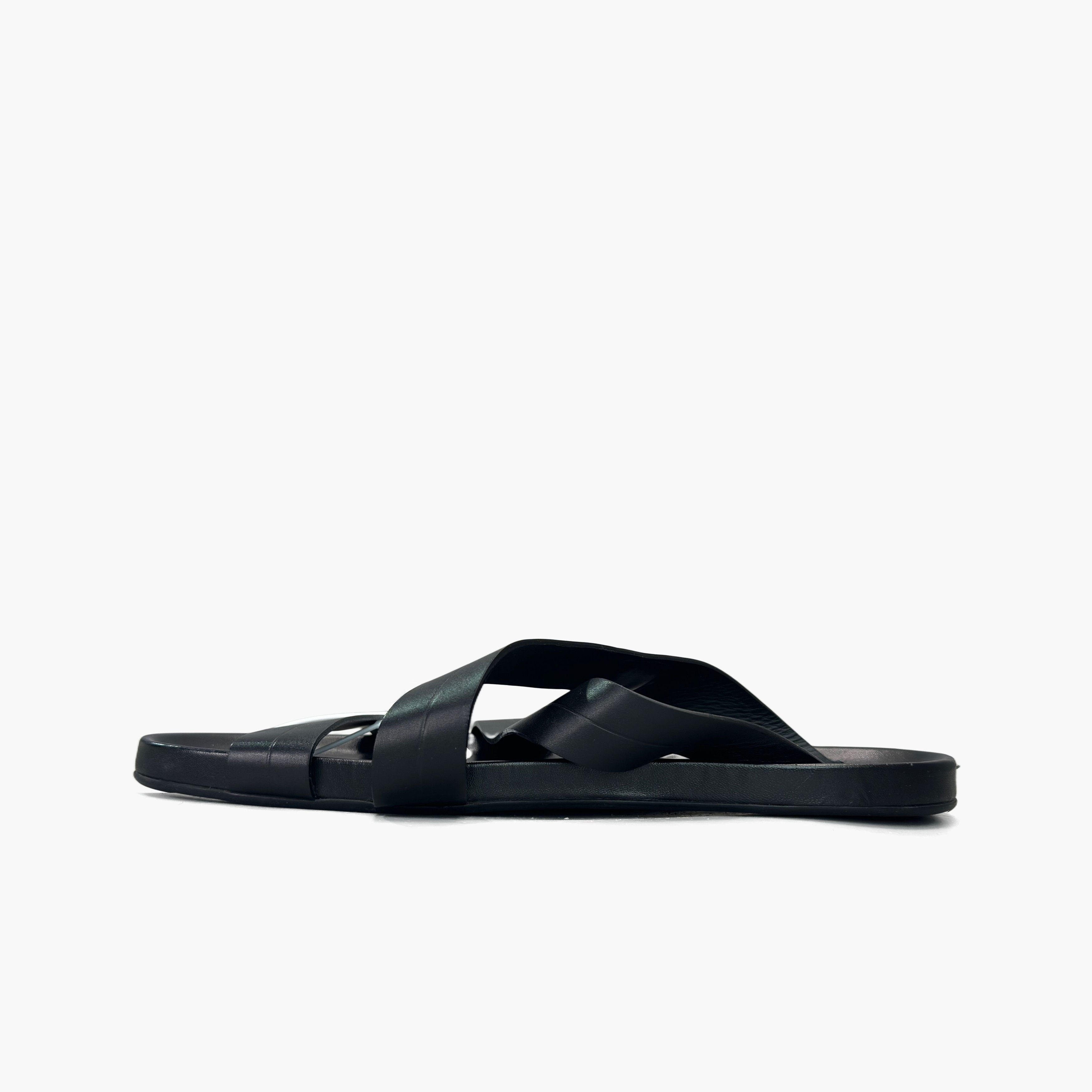 Louis Vuitton Louis Vuitton Black Leather Logo Slides Size 10.5 Size US 10.5 / EU 43-44 - 3 Thumbnail