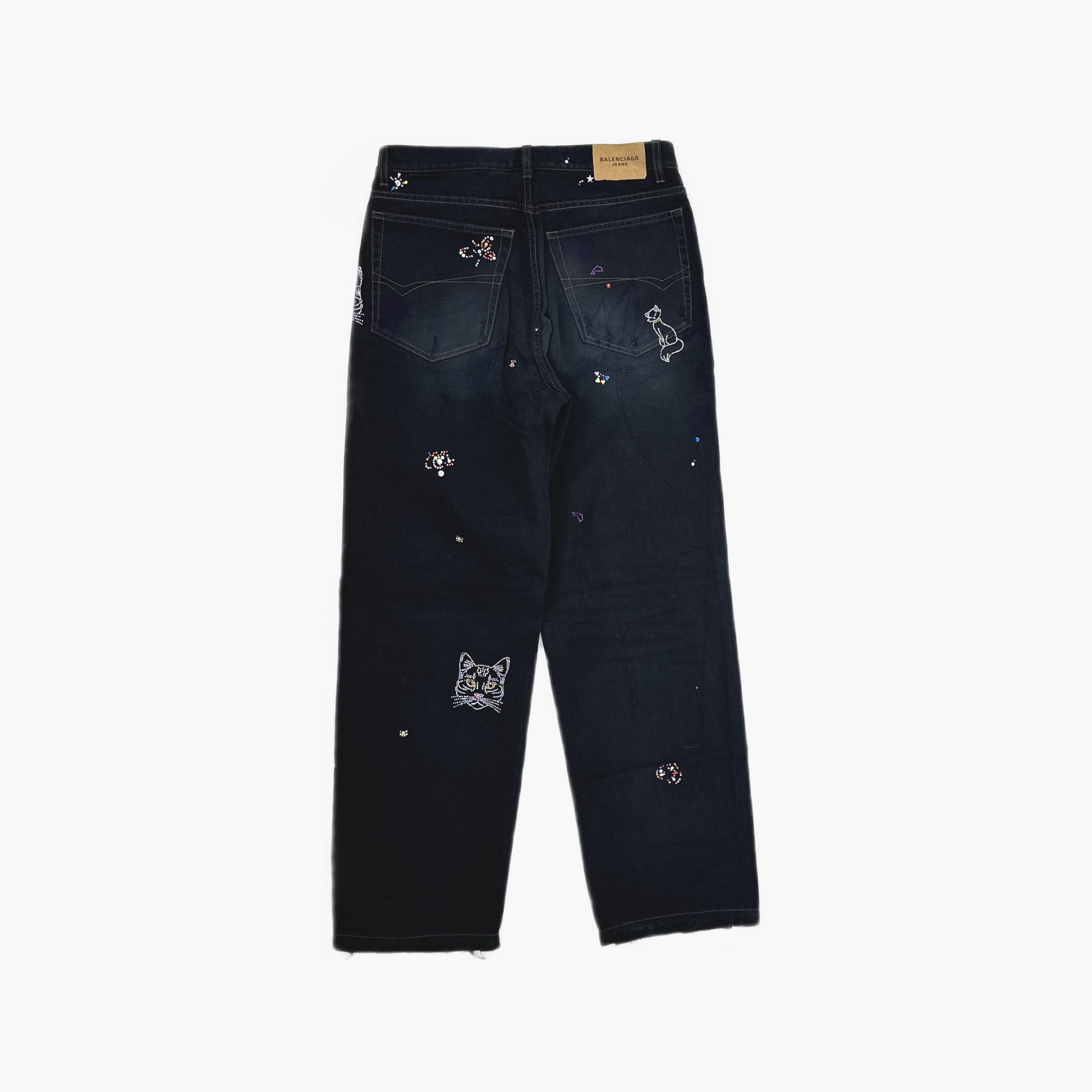 Balenciaga Balenciaga Embellished Cat Denim Jeans Size 27 Size US 27 - 2 Thumbnail