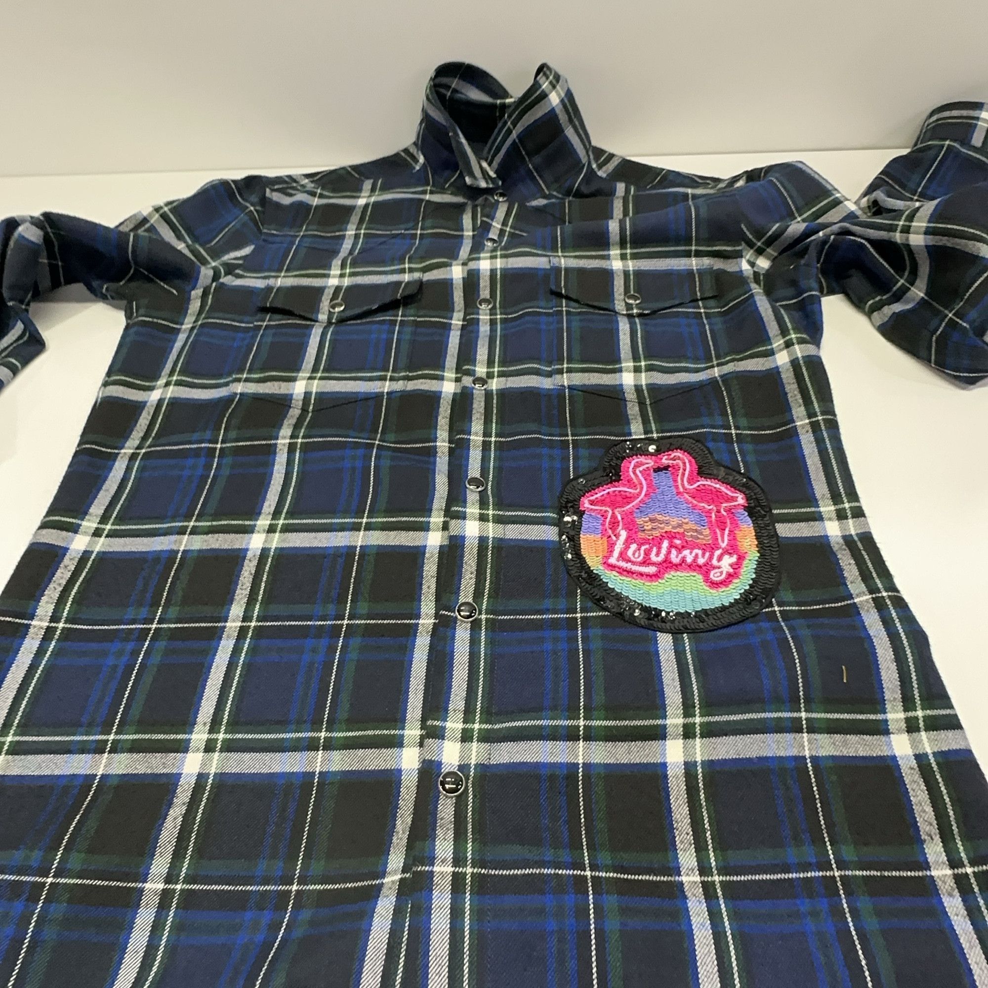 Valentino Valentino Sequin Patch Plaid Shirt Size S Size US S / EU 44-46 / 1 - 6 Thumbnail