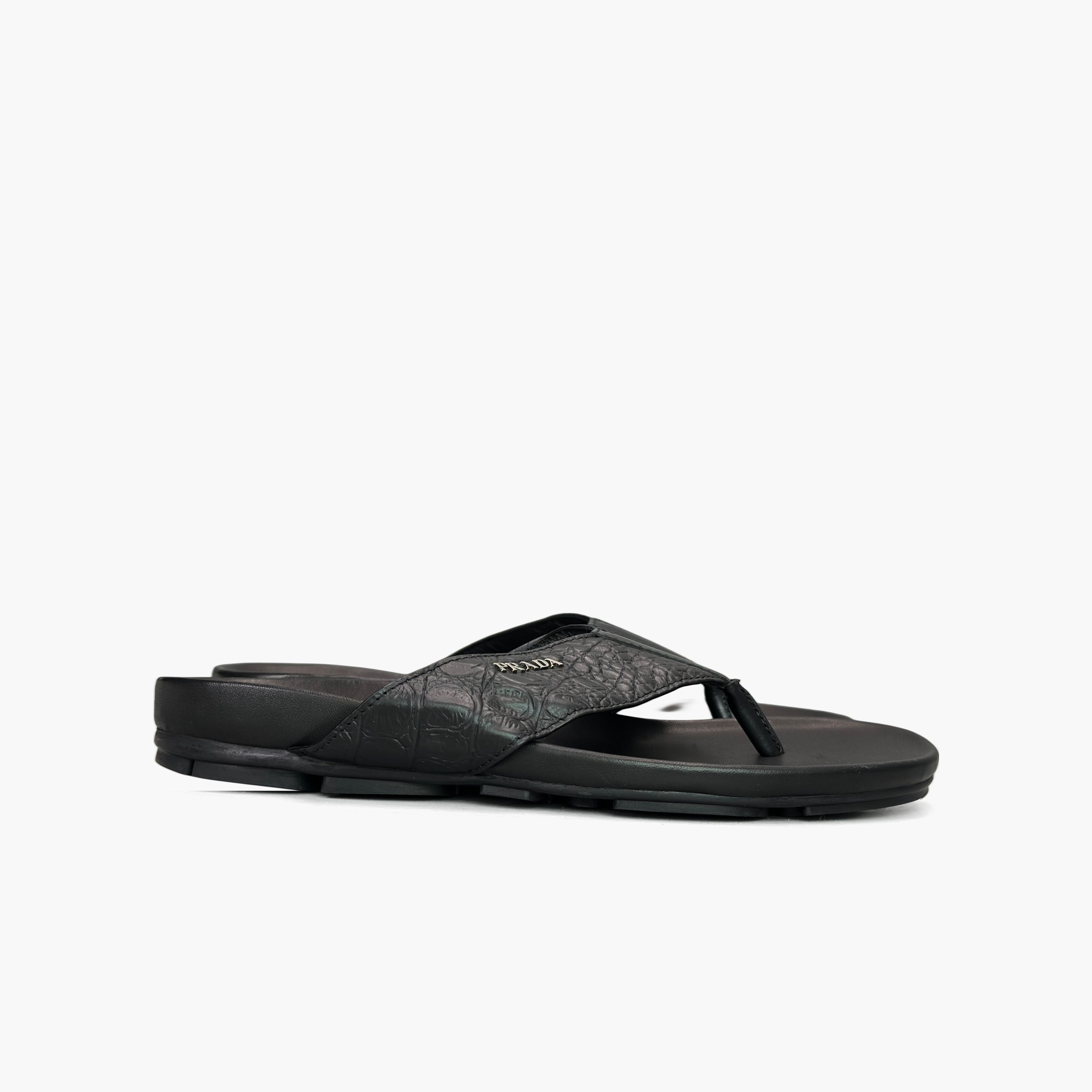 Prada Prada Crocodile Embossed Leather Sandals US 7 Size US 7 / EU 40 - 4 Thumbnail