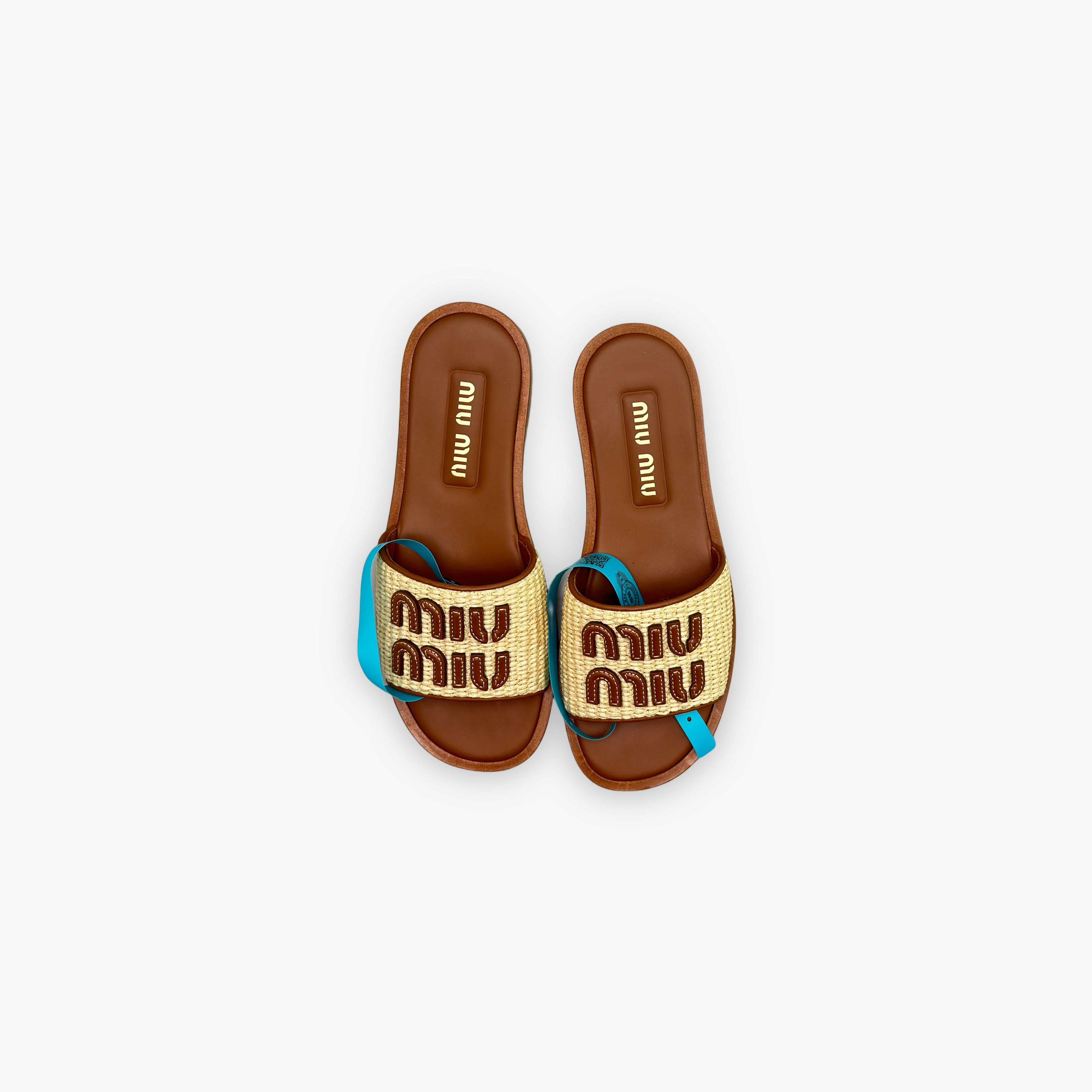 Miu Miu Miu Miu Raffia Logo Sandals Size 37 Size US 7 / IT 37 - 9 Thumbnail