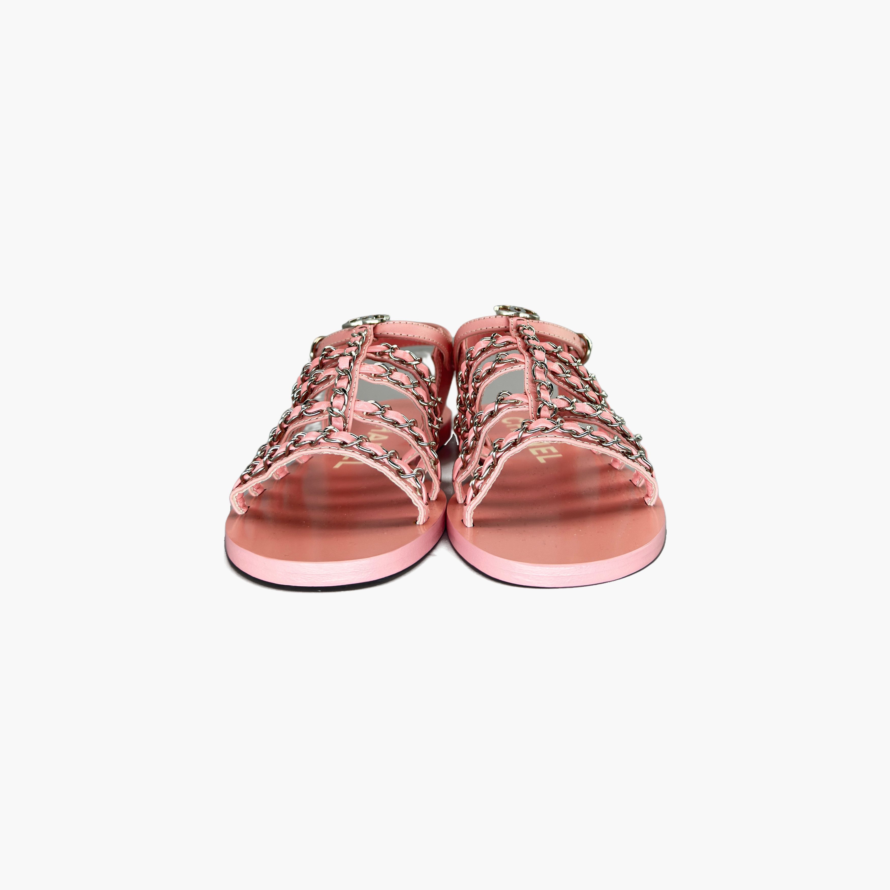 Chanel Chanel Pink Chain Leather Sandals Size 36.5 Size US 6.5 / IT 36.5 - 5 Thumbnail