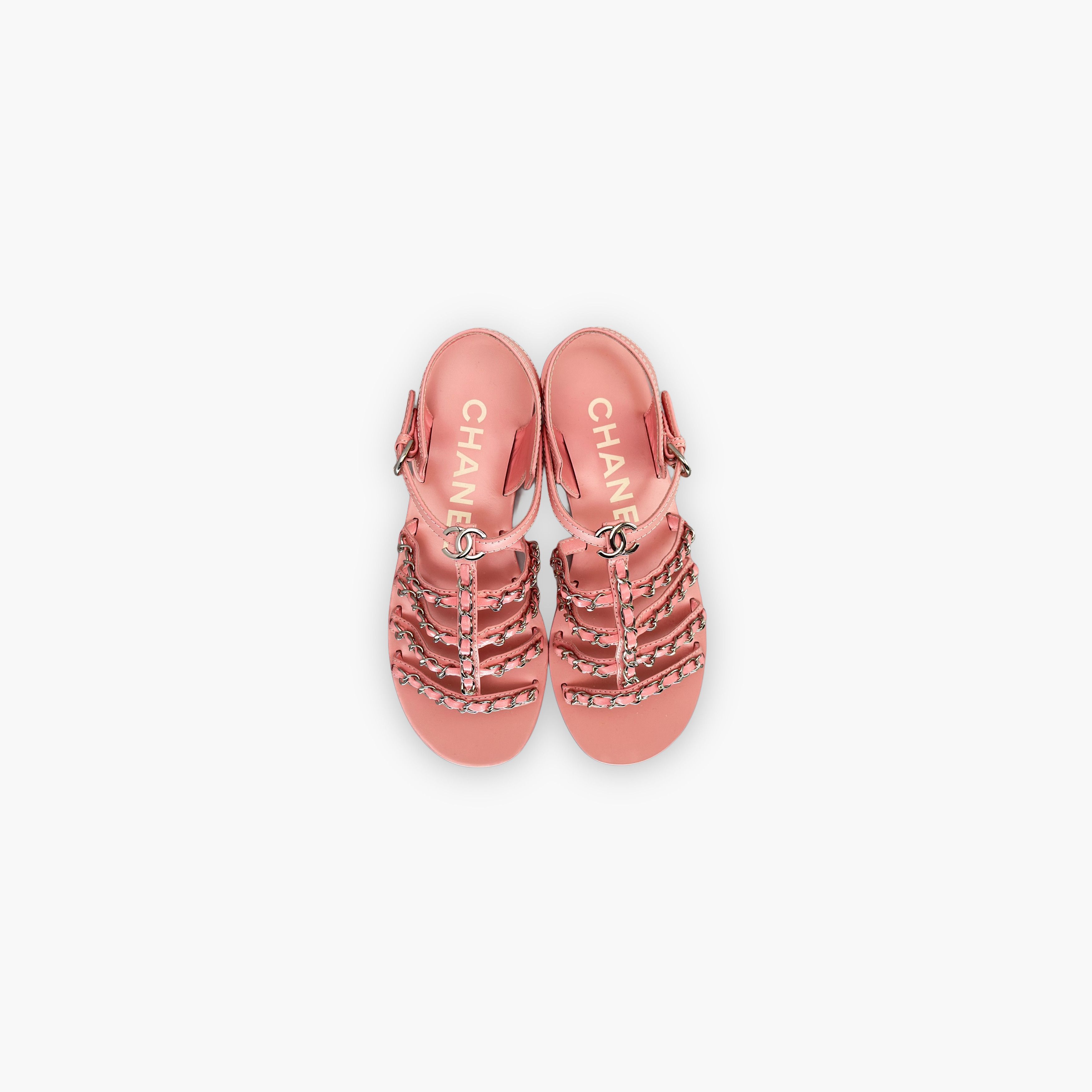 Chanel Chanel Pink Chain Leather Sandals Size 36.5 Size US 6.5 / IT 36.5 - 9 Thumbnail