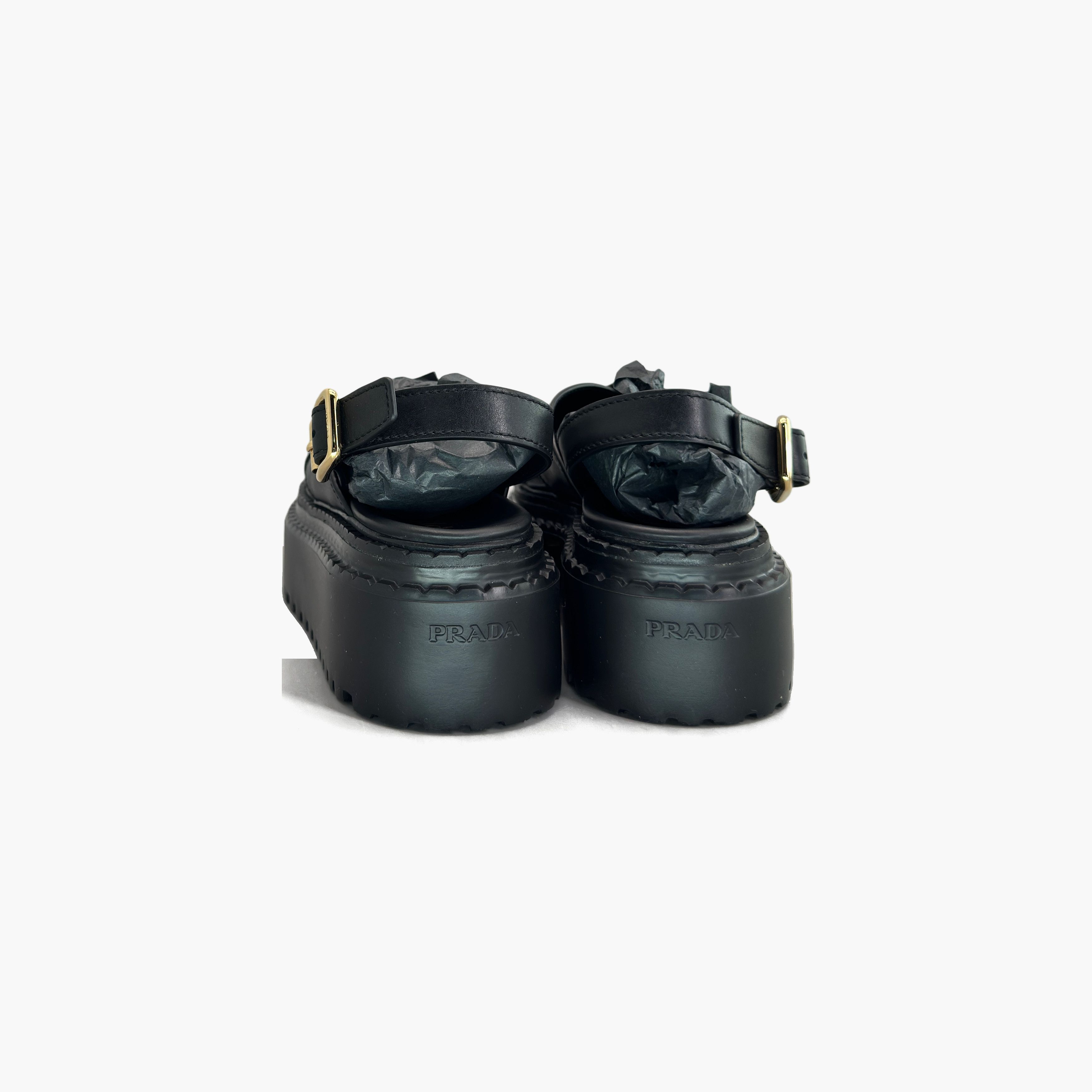 Prada Prada Black Leather Platform Sandals Size 37.5 Size US 7.5 / IT 37.5 - 6 Thumbnail