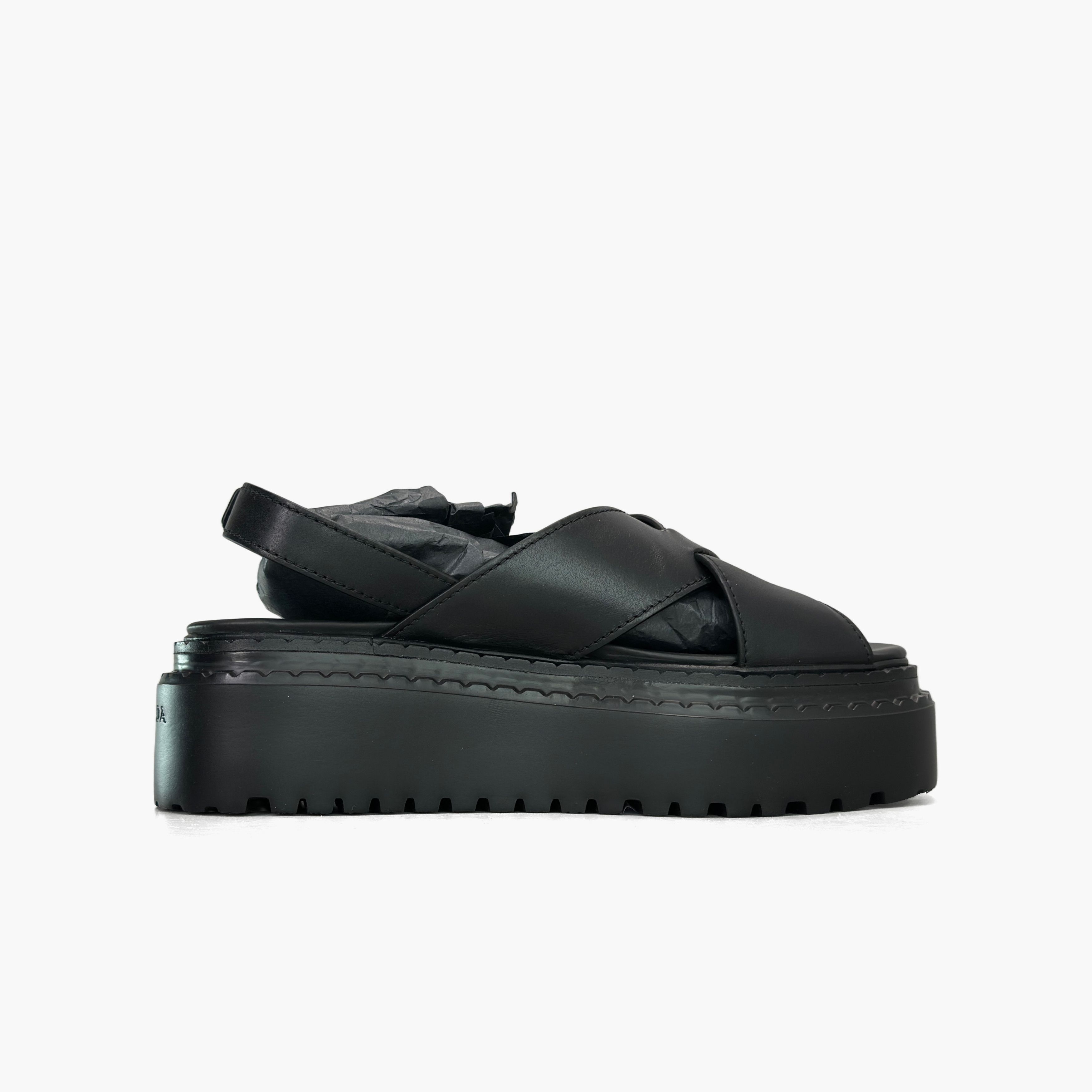 Prada Prada Black Leather Platform Sandals Size 37.5 Size US 7.5 / IT 37.5 - 2 Thumbnail