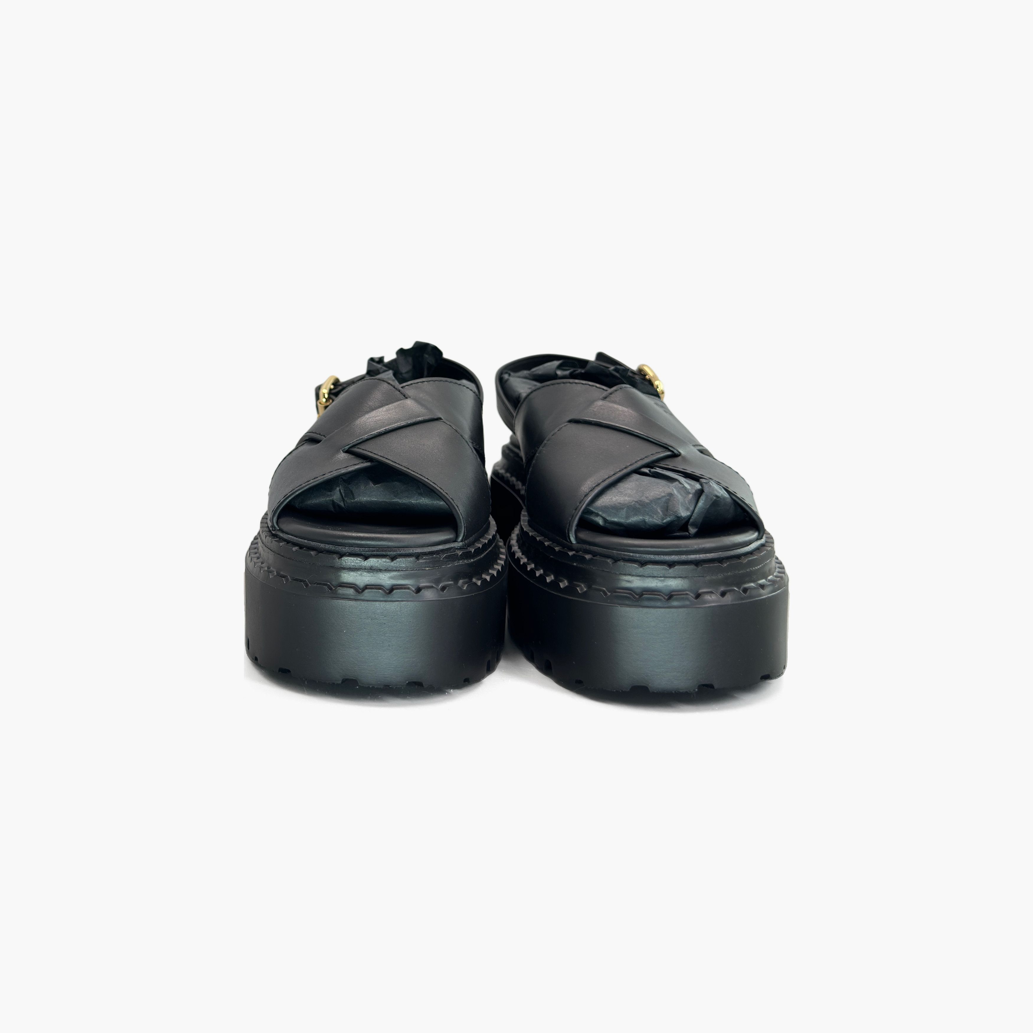 Prada Prada Black Leather Platform Sandals Size 37.5 Size US 7.5 / IT 37.5 - 5 Thumbnail
