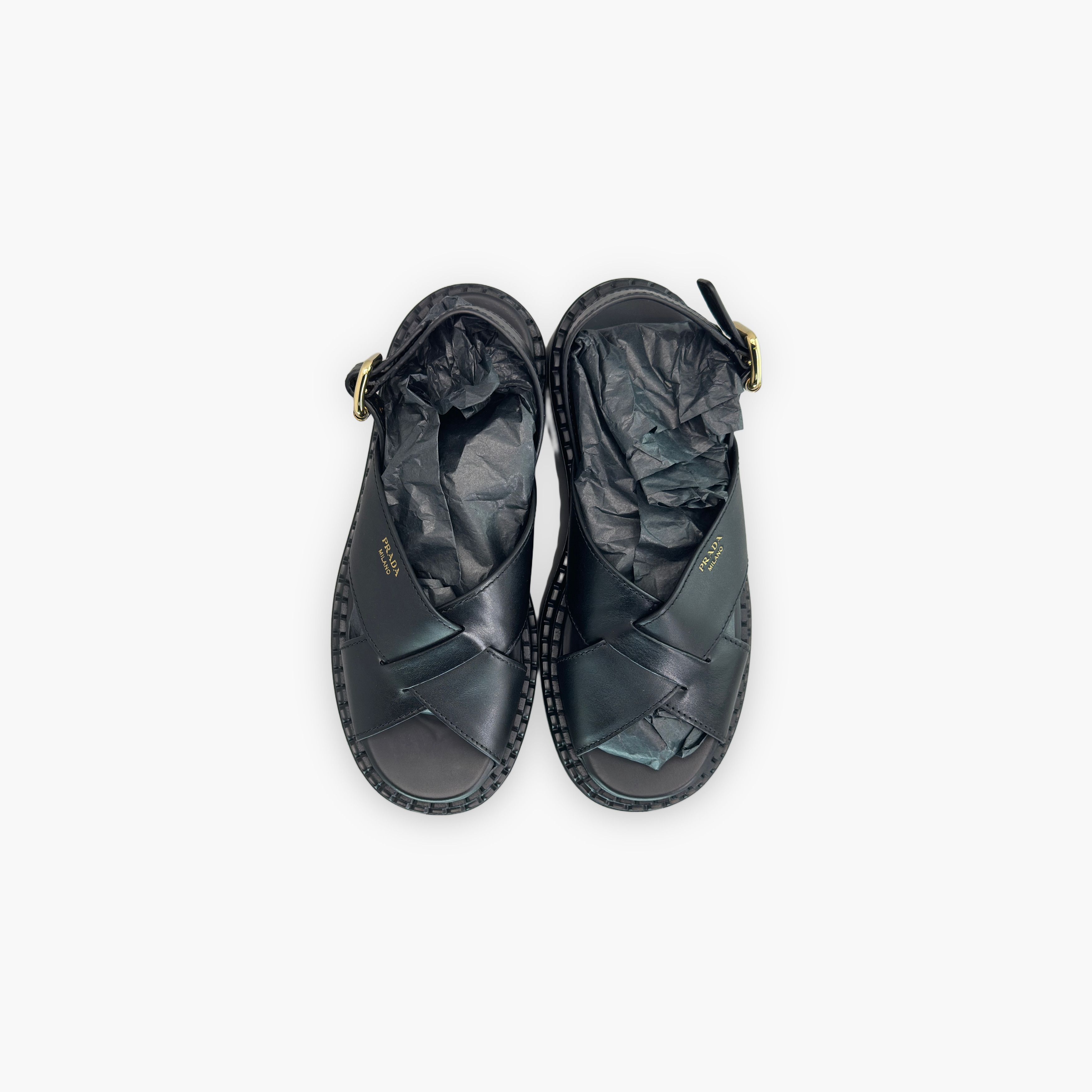 Prada Prada Black Leather Platform Sandals Size 37.5 Size US 7.5 / IT 37.5 - 9 Thumbnail