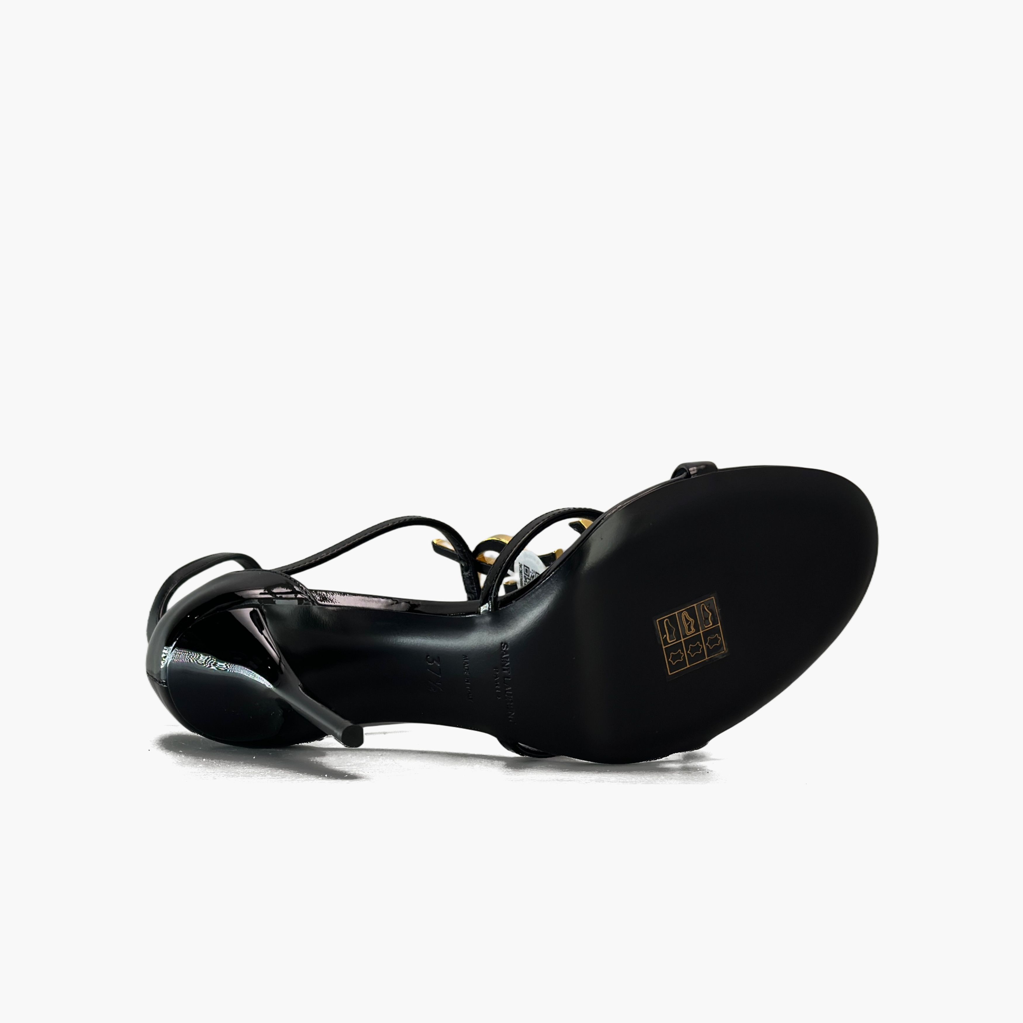 Saint Laurent Paris Saint Laurent Cassandra Gold Logo Patent Sandals Size 37.5 Size US 7.5 / IT 37.5 - 7 Thumbnail