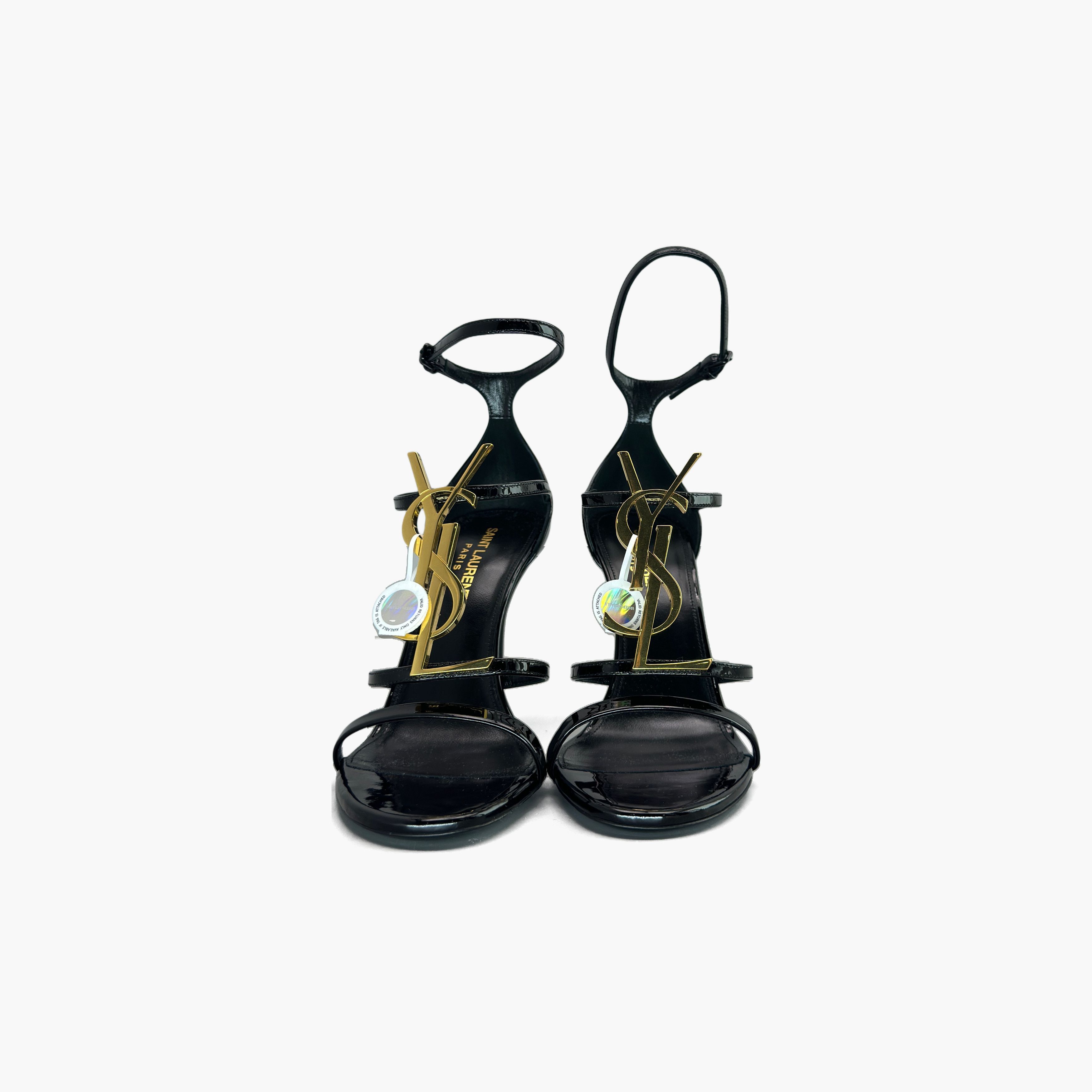 Saint Laurent Paris Saint Laurent Cassandra Gold Logo Patent Sandals Size 37.5 Size US 7.5 / IT 37.5 - 5 Thumbnail