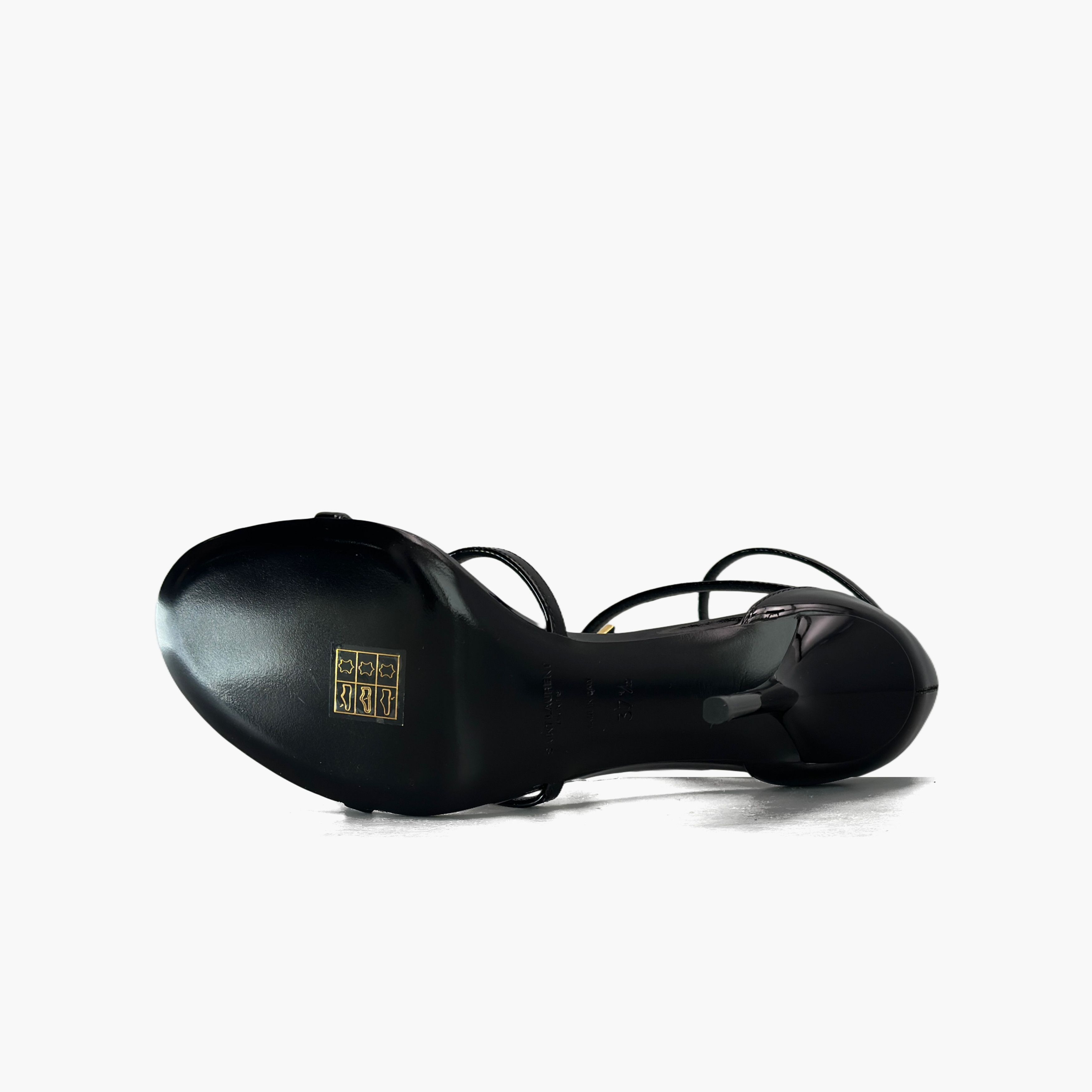 Saint Laurent Paris Saint Laurent Cassandra Gold Logo Patent Sandals Size 37.5 Size US 7.5 / IT 37.5 - 8 Thumbnail