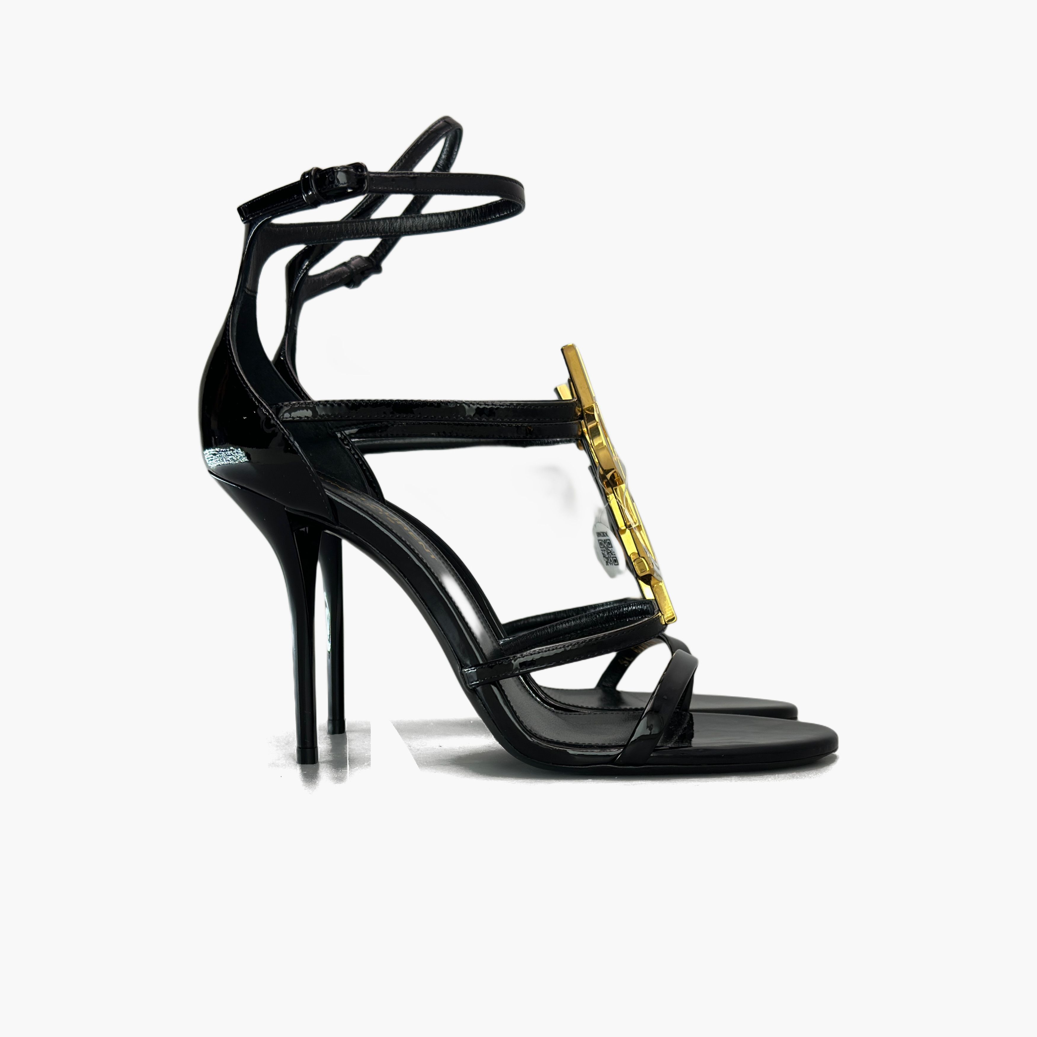 Saint Laurent Paris Saint Laurent Cassandra Gold Logo Patent Sandals Size 37.5 Size US 7.5 / IT 37.5 - 4 Thumbnail
