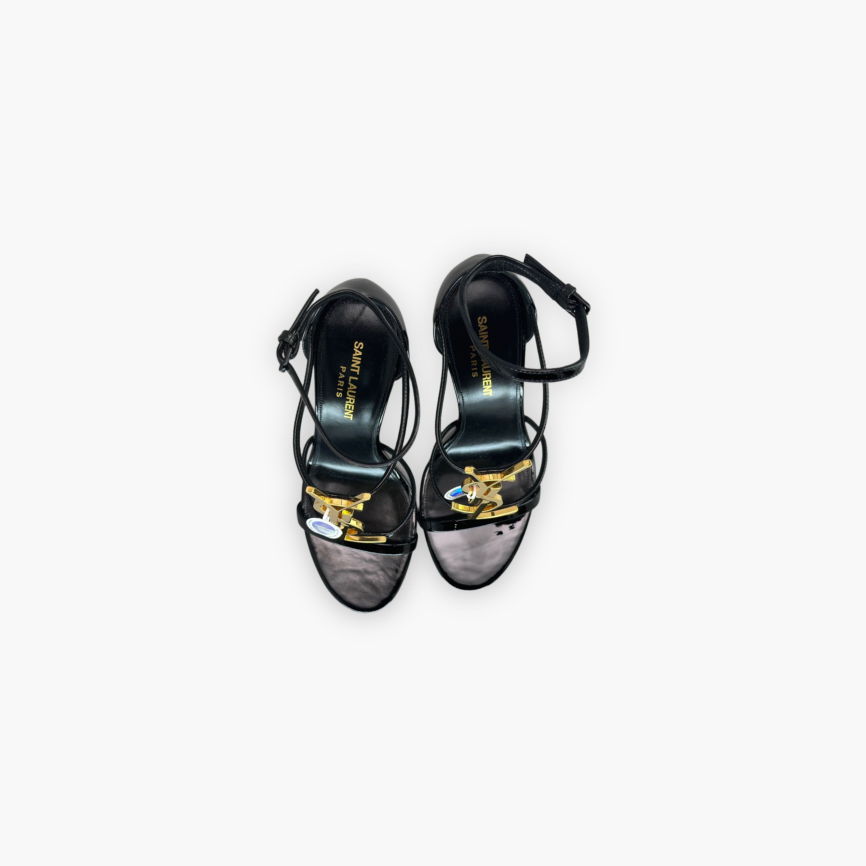 Saint Laurent Paris Saint Laurent Cassandra Gold Logo Patent Sandals Size 37.5 Size US 7.5 / IT 37.5 - 9 Thumbnail