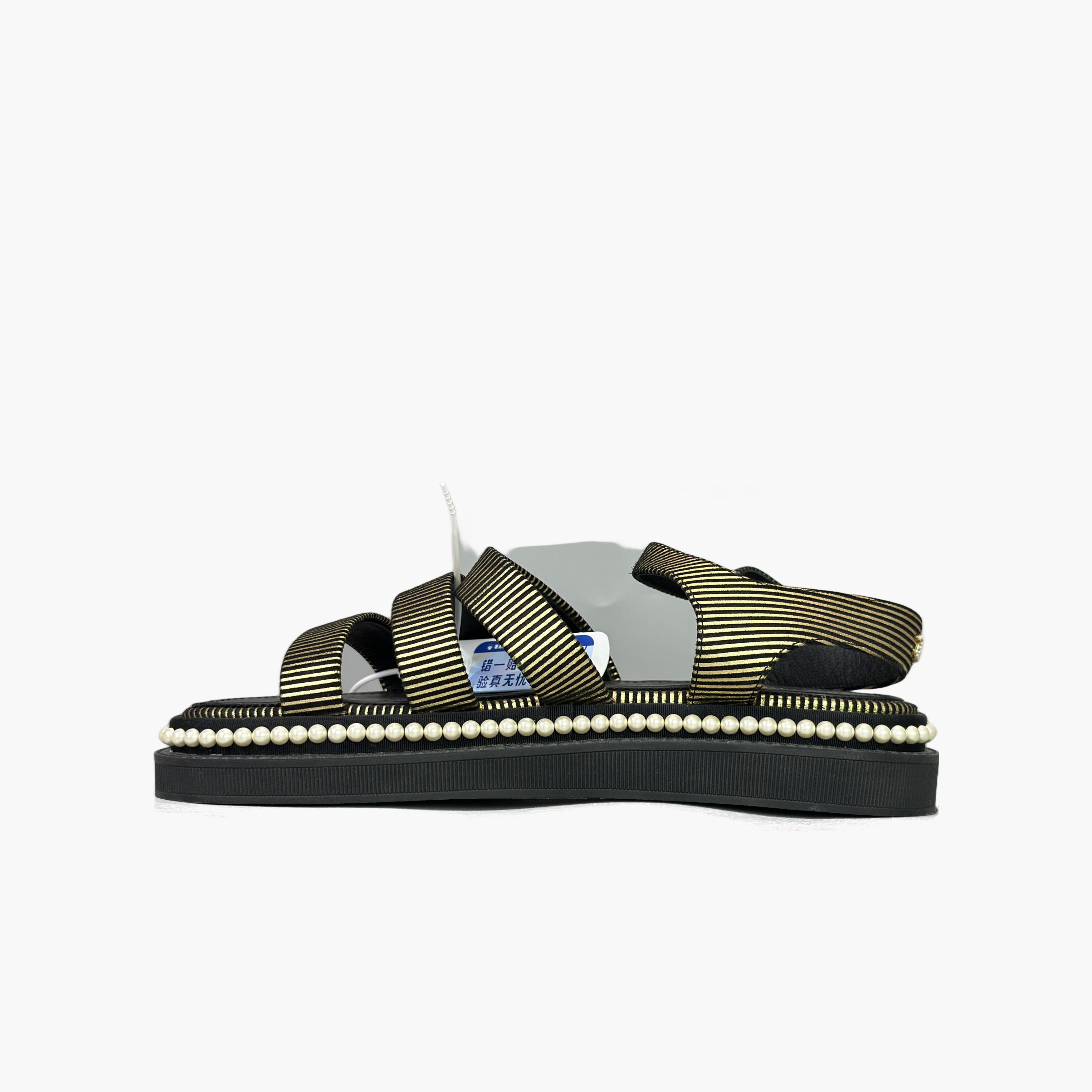Chanel Chanel Gold Striped Pearl Sandals Size 37.5 Size US 7.5 / IT 37.5 - 3 Thumbnail