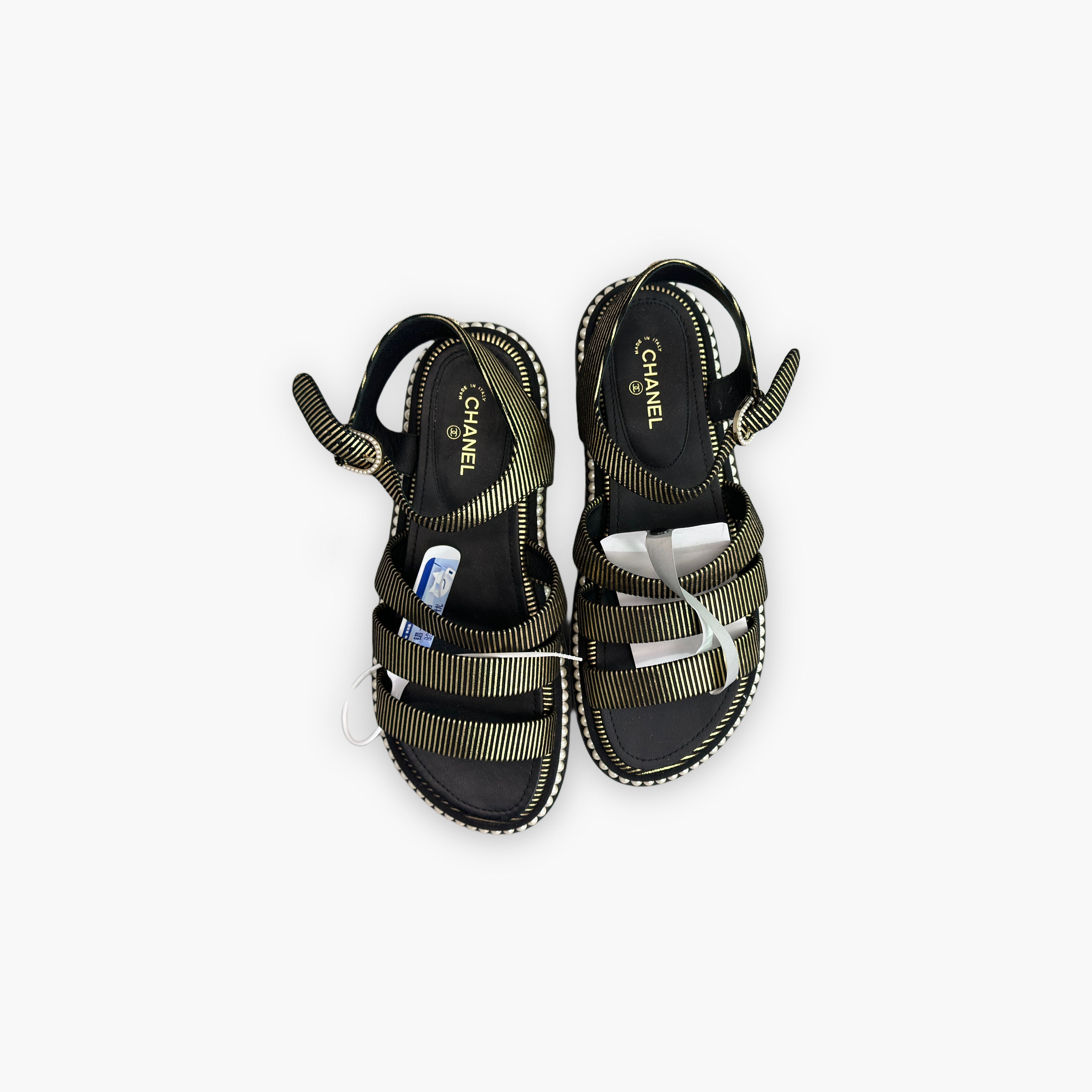 Chanel Chanel Gold Striped Pearl Sandals Size 37.5 Size US 7.5 / IT 37.5 - 9 Thumbnail