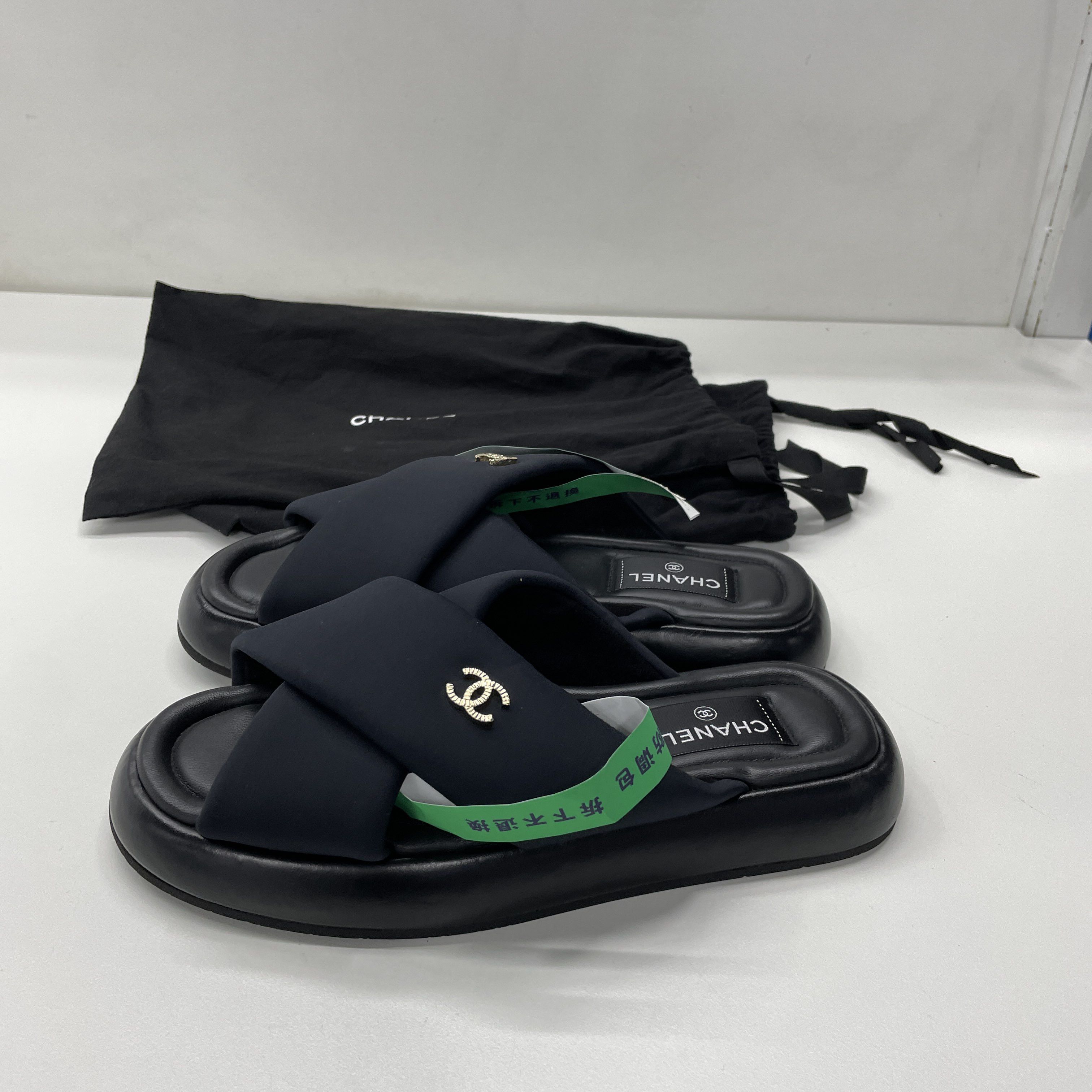 Chanel Chanel Black Fabric CC Logo Sandals Size 38 Size US 8 / IT 38 - 10 Thumbnail
