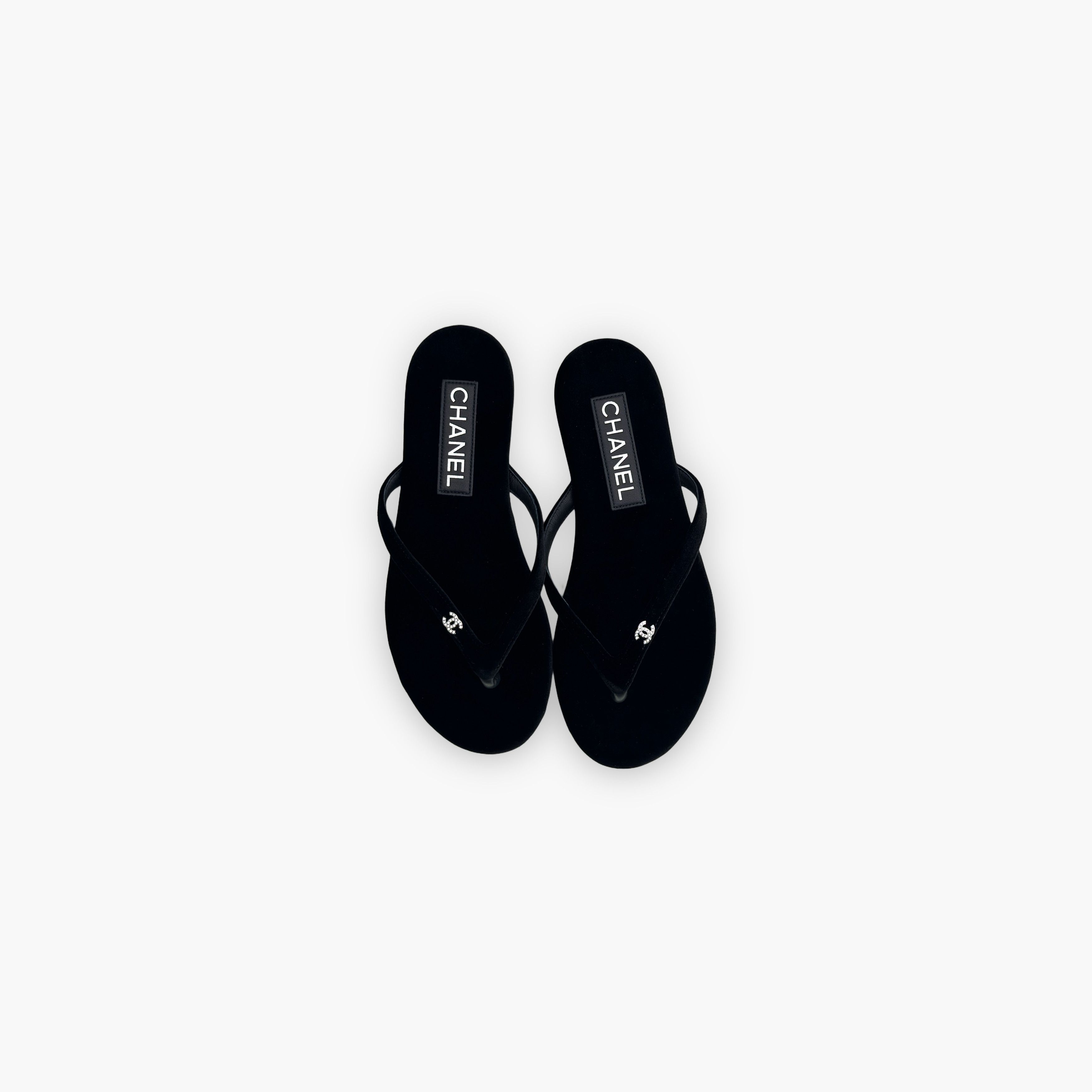 Chanel Chanel Black Suede Logo Flip Flop Sandals Size 36.5 Size US 6.5 / IT 36.5 - 9 Thumbnail