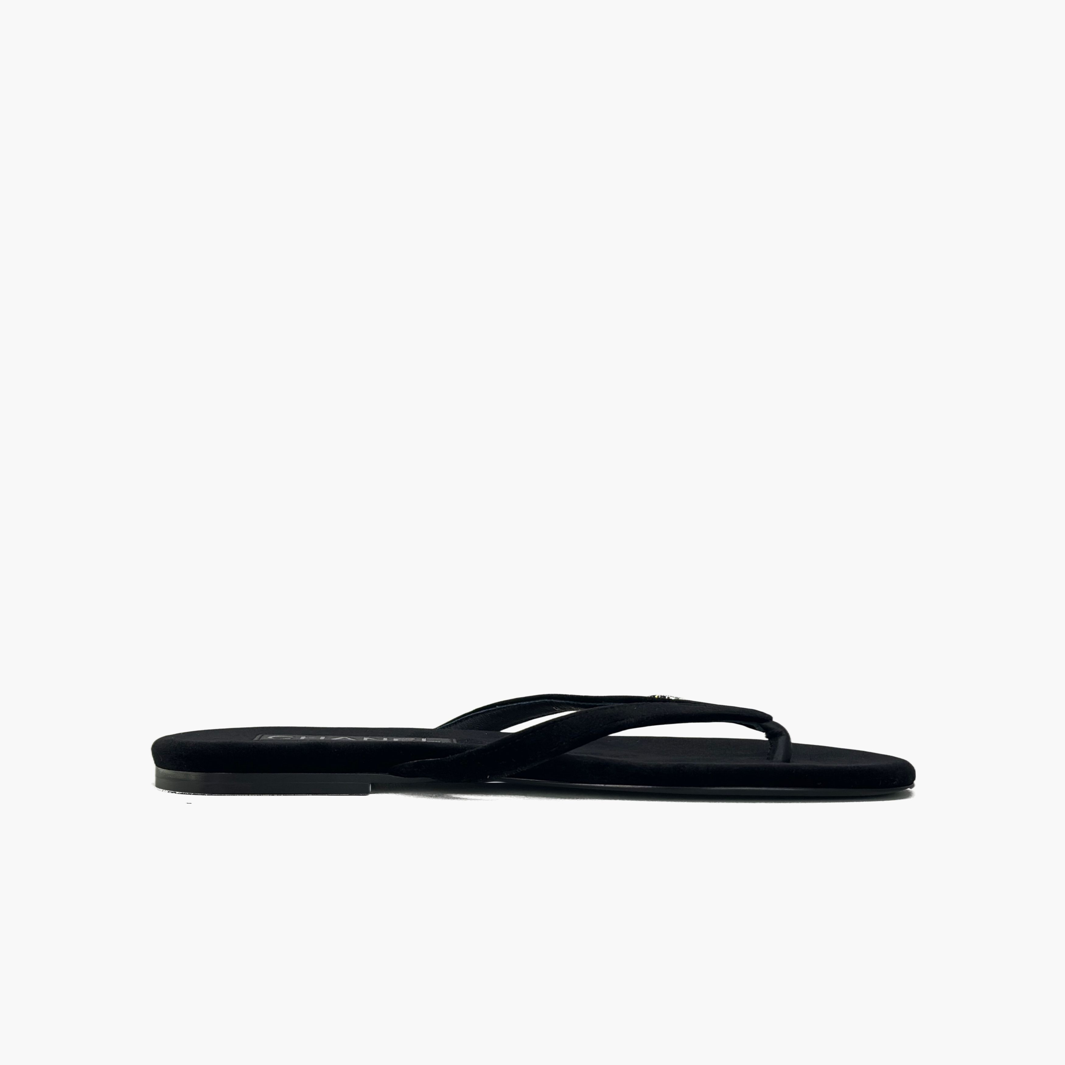Chanel Chanel Black Suede Logo Flip Flop Sandals Size 36.5 Size US 6.5 / IT 36.5 - 2 Thumbnail