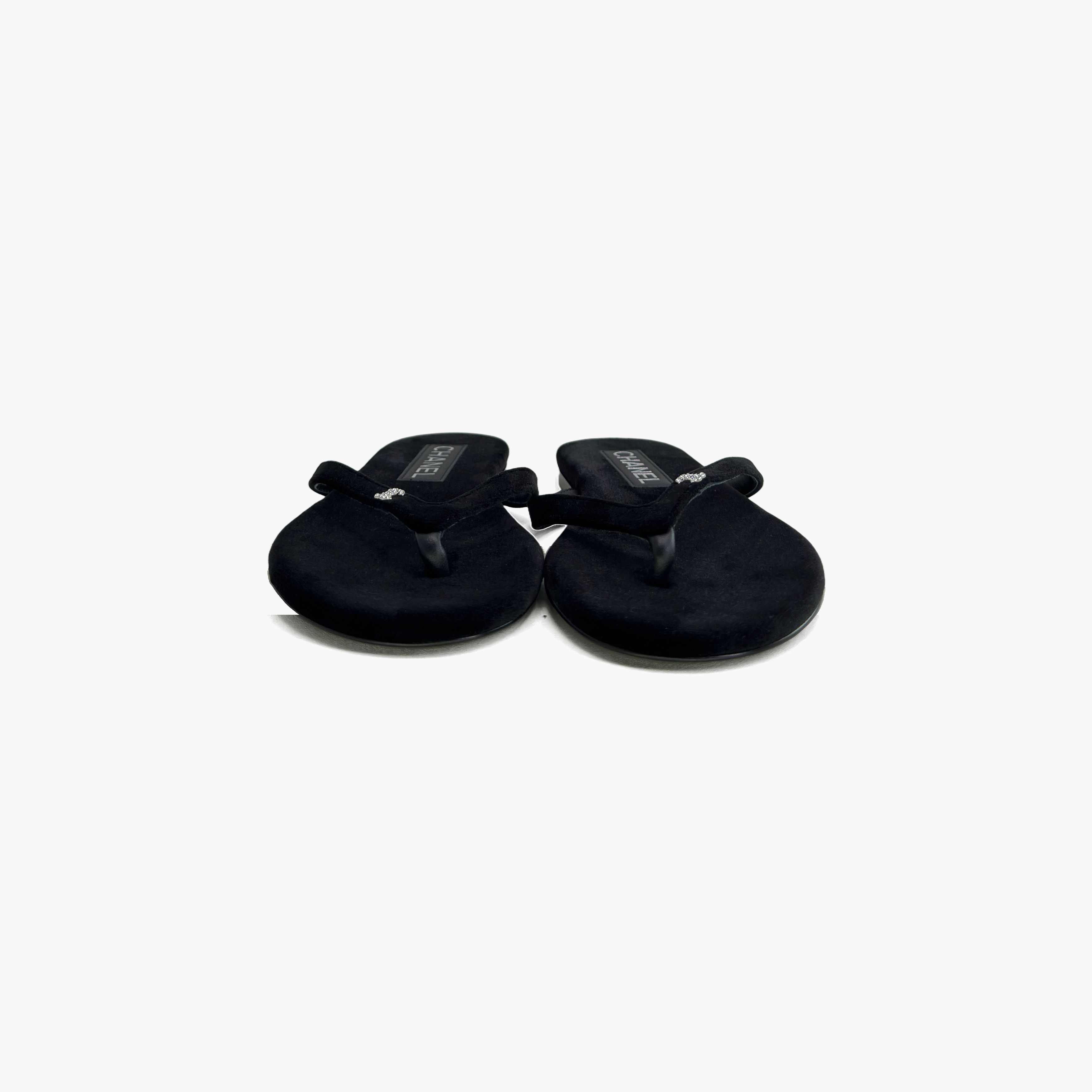 Chanel Chanel Black Suede Logo Flip Flop Sandals Size 36.5 Size US 6.5 / IT 36.5 - 5 Thumbnail