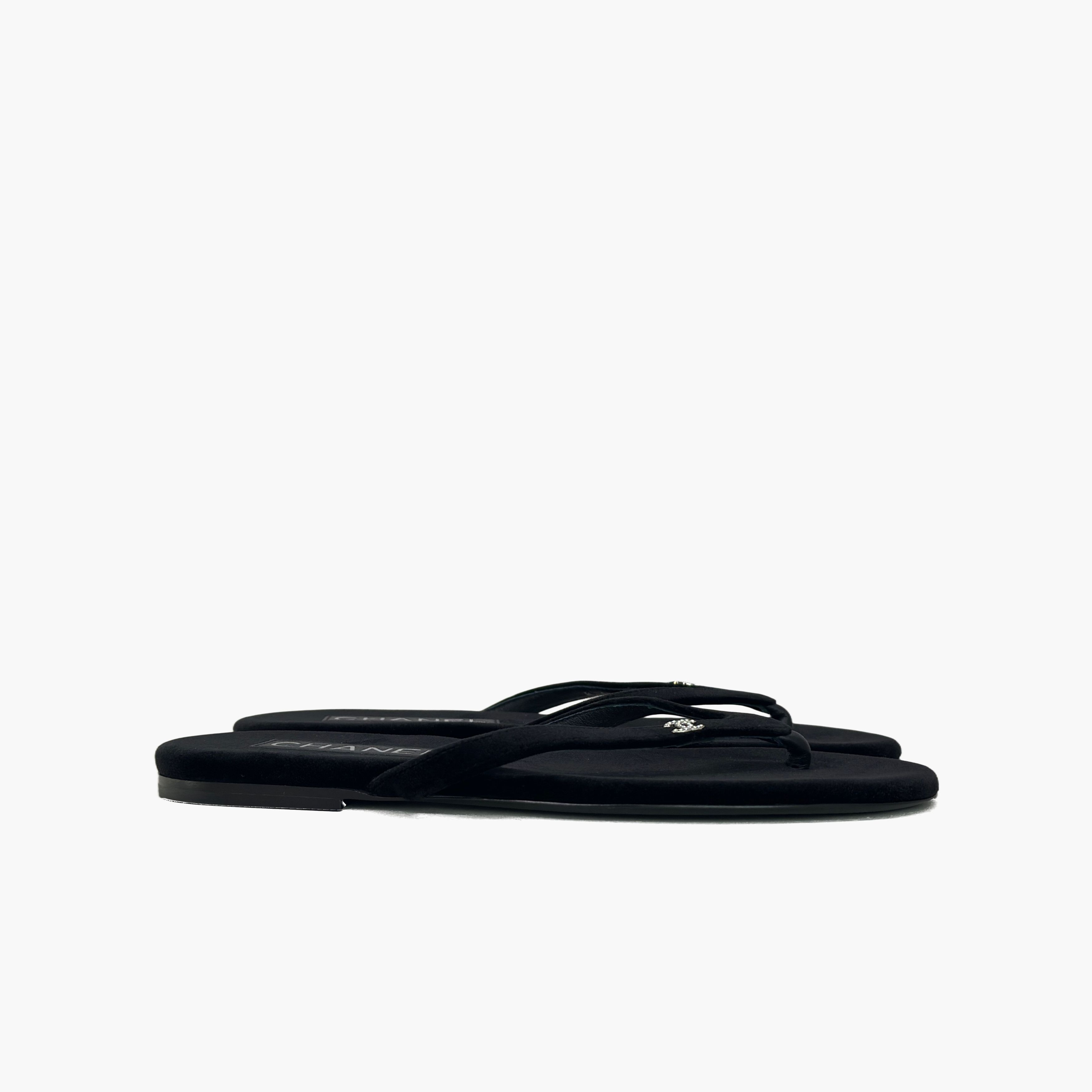 Chanel Chanel Black Suede Logo Flip Flop Sandals Size 36.5 Size US 6.5 / IT 36.5 - 4 Thumbnail