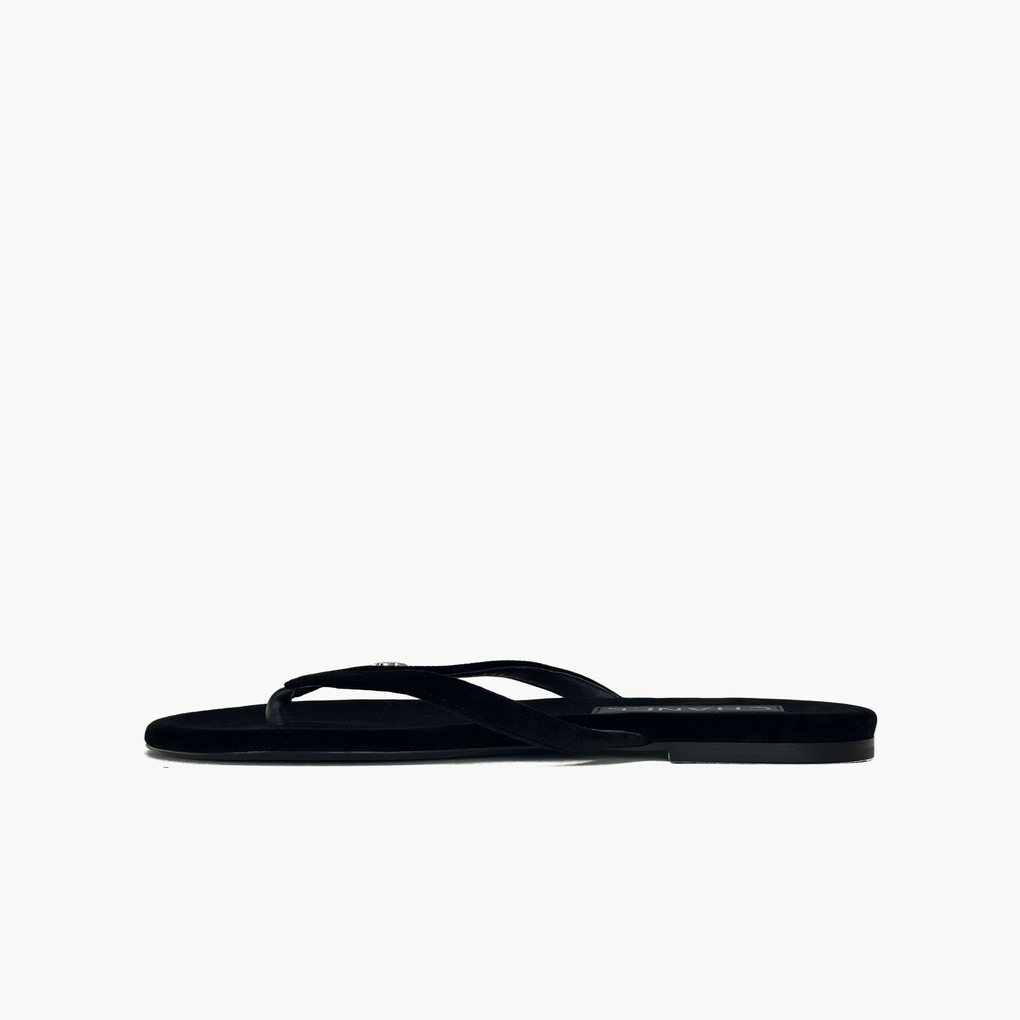 Chanel Chanel Black Suede Logo Flip Flop Sandals Size 36.5 Size US 6.5 / IT 36.5 - 3 Thumbnail
