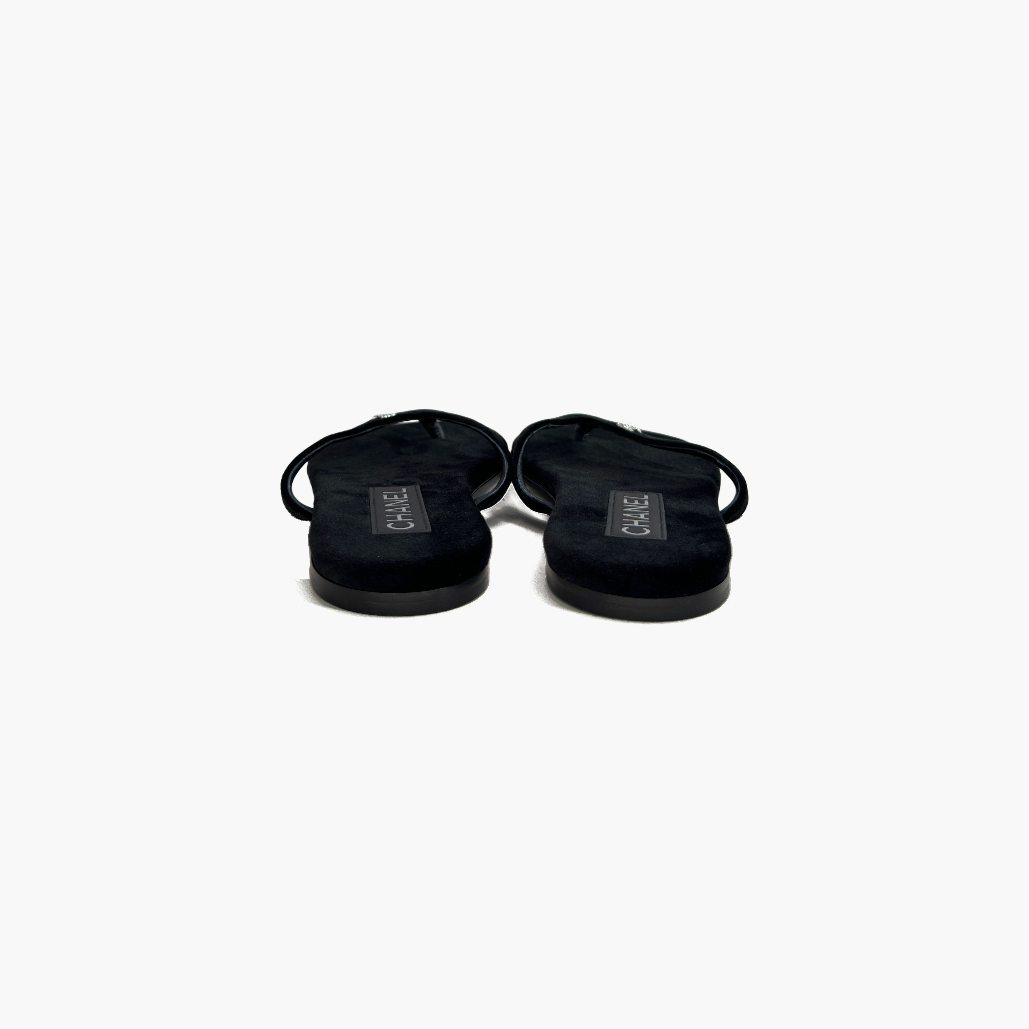 Chanel Chanel Black Suede Logo Flip Flop Sandals Size 36.5 Size US 6.5 / IT 36.5 - 6 Thumbnail