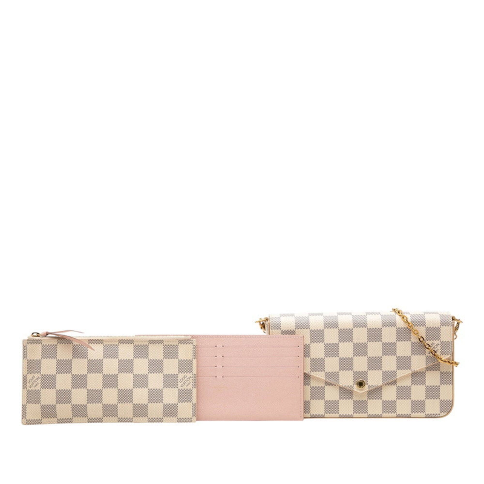 Louis Vuitton Louis Vuitton Damier Azur Pochette Felicie Chain Wallet Shoulder Bag N40491 White Leather Women's LOUIS VUITTON Size ONE SIZE - 7 Thumbnail