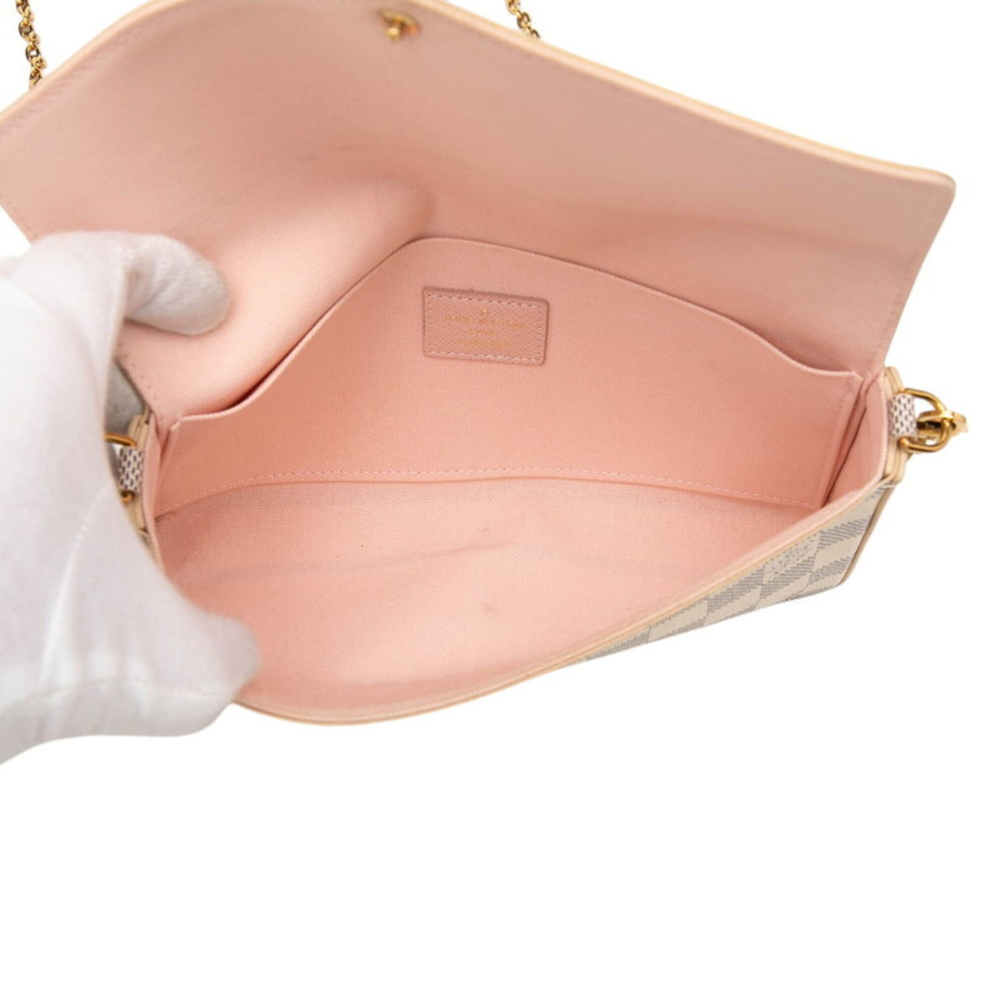 Louis Vuitton Louis Vuitton Damier Azur Pochette Felicie Chain Wallet Shoulder Bag N40491 White Leather Women's LOUIS VUITTON Size ONE SIZE - 4 Thumbnail