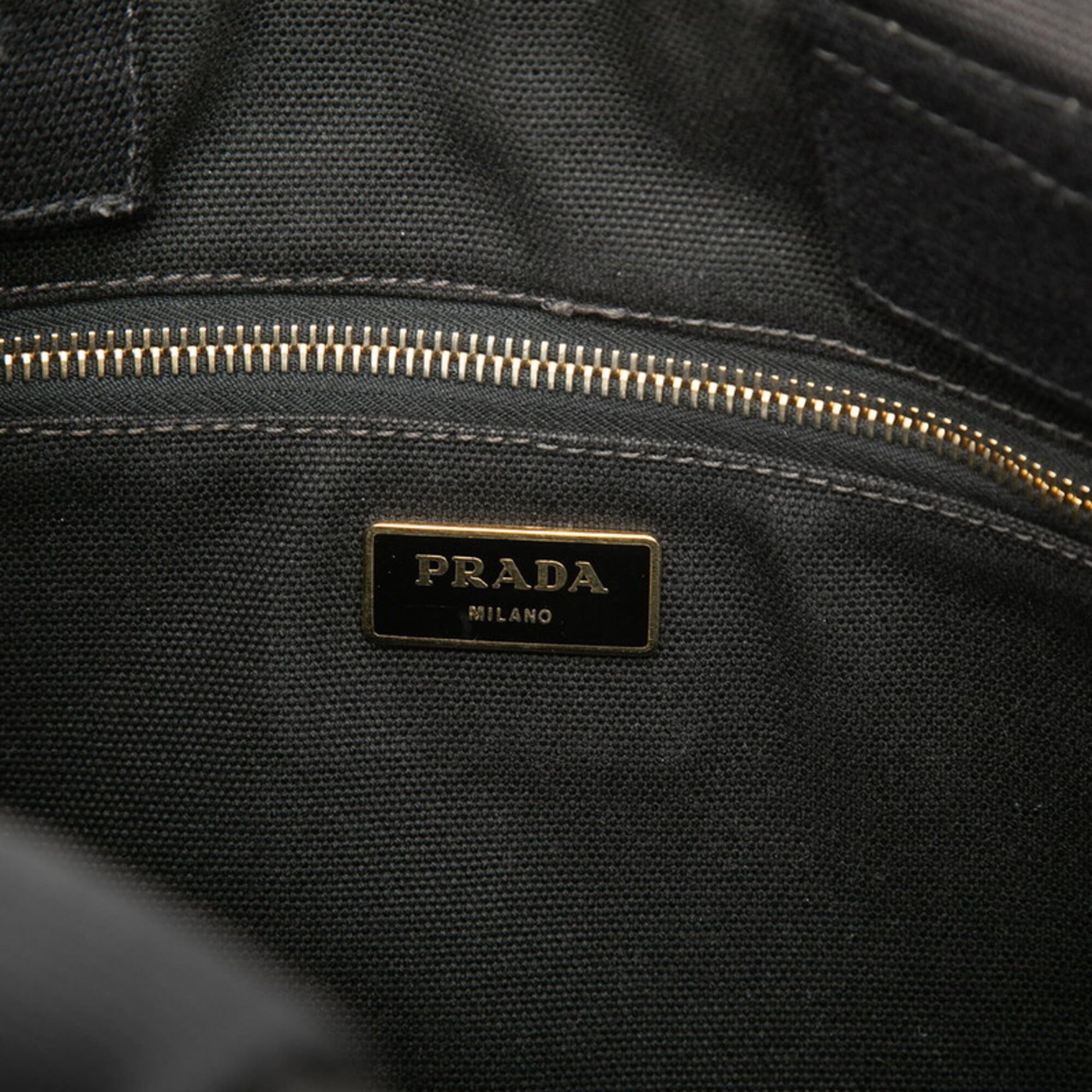 Prada Prada Triangle Logo Plate Canapa Medium Handbag Tote Bag Black Canvas Women's PRADA Size ONE SIZE - 5 Thumbnail