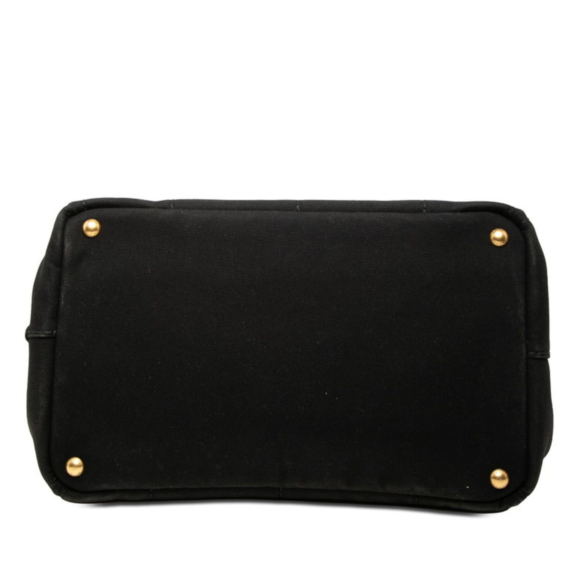 Prada Prada Triangle Logo Plate Canapa Medium Handbag Tote Bag Black Canvas Women's PRADA Size ONE SIZE - 3 Thumbnail