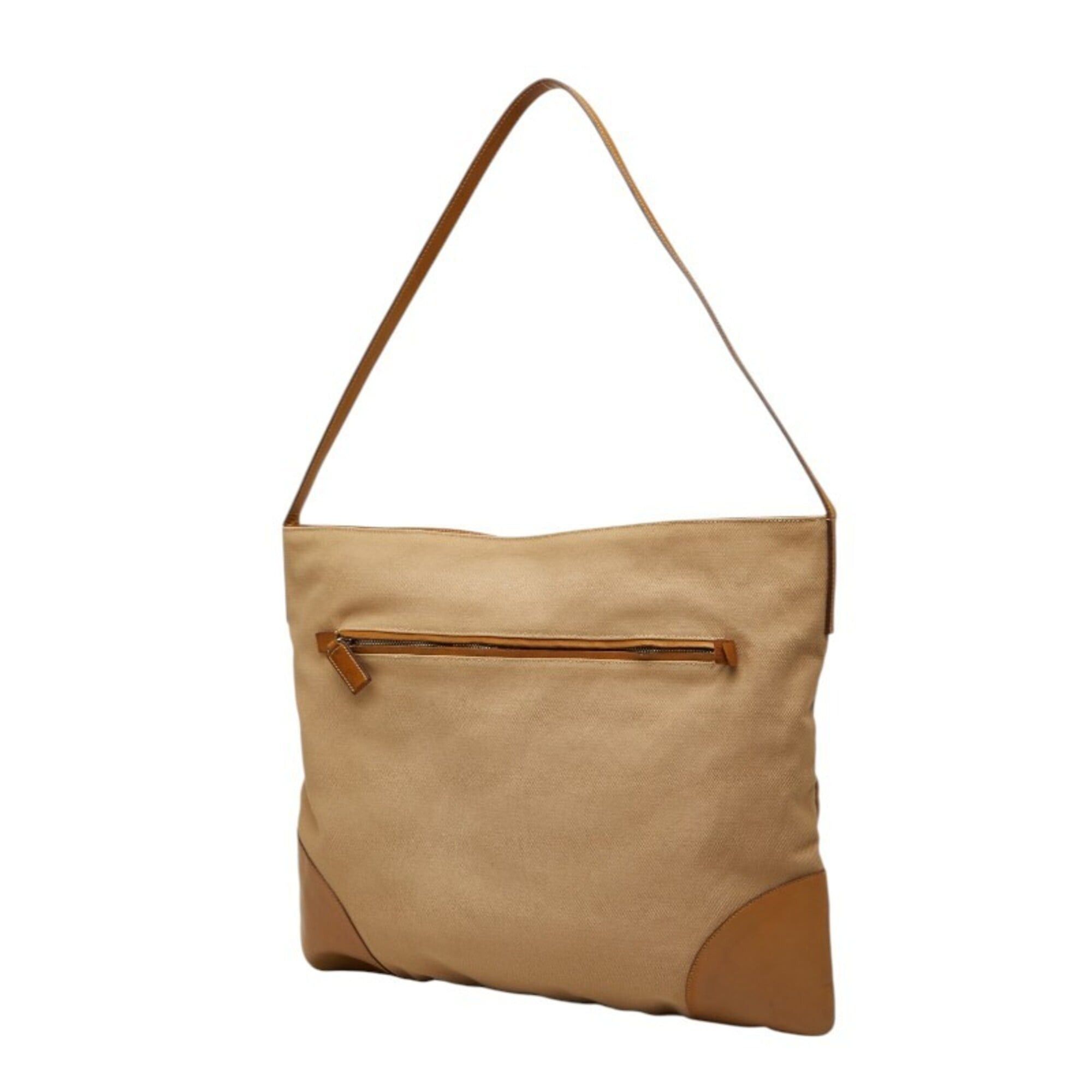 Prada Prada Triangle Logo Plate One-Shoulder Bag, Beige Canvas Leather, Women's PRADA Size ONE SIZE - 2 Thumbnail