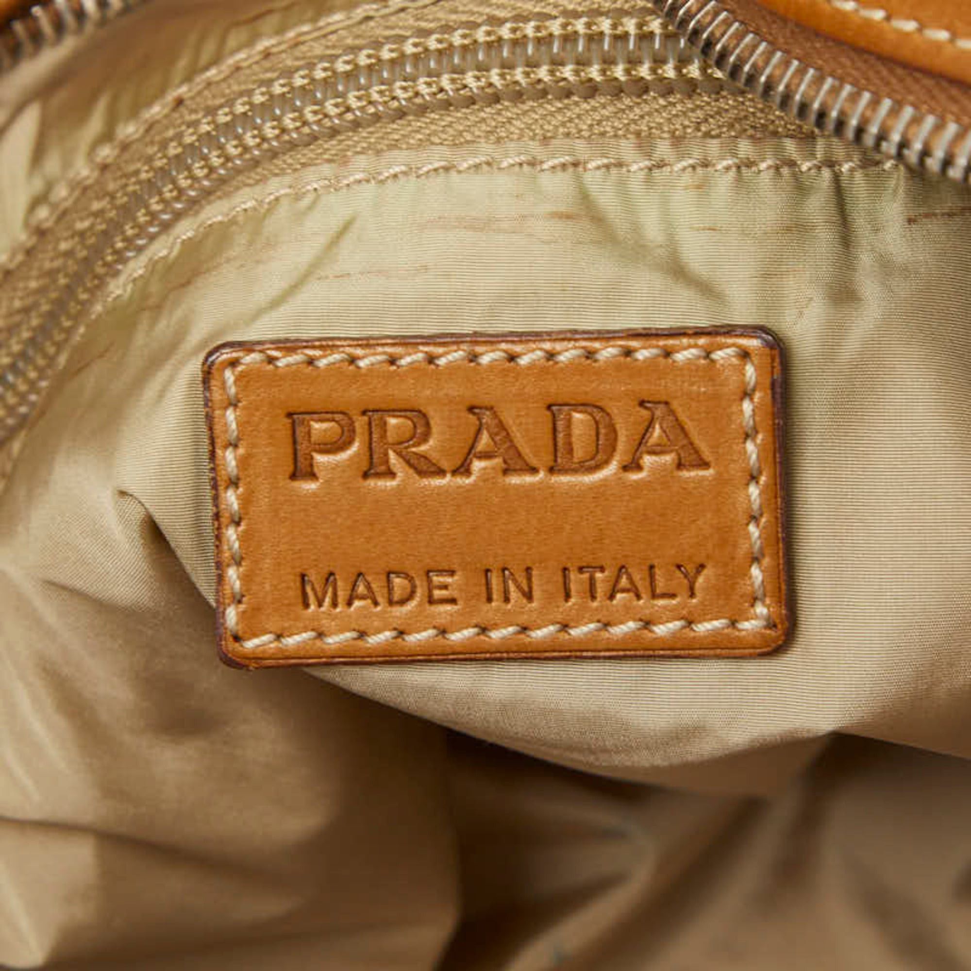 Prada Prada Triangle Logo Plate One-Shoulder Bag, Beige Canvas Leather, Women's PRADA Size ONE SIZE - 8 Thumbnail