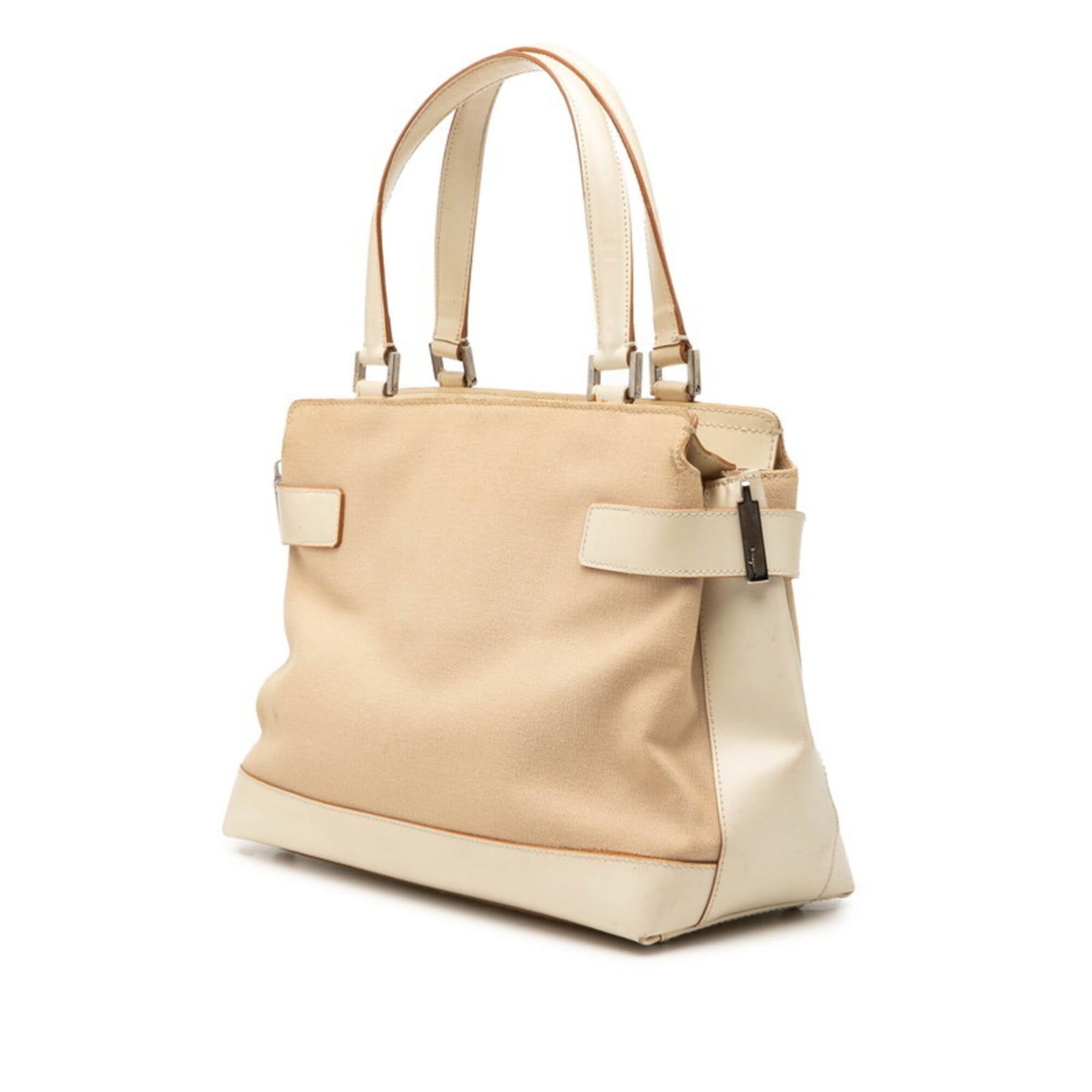Salvatore Ferragamo Salvatore Ferragamo Gancini Handbag AQ-21 0198 Beige Cream Canvas Leather Women's Size ONE SIZE - 2 Thumbnail
