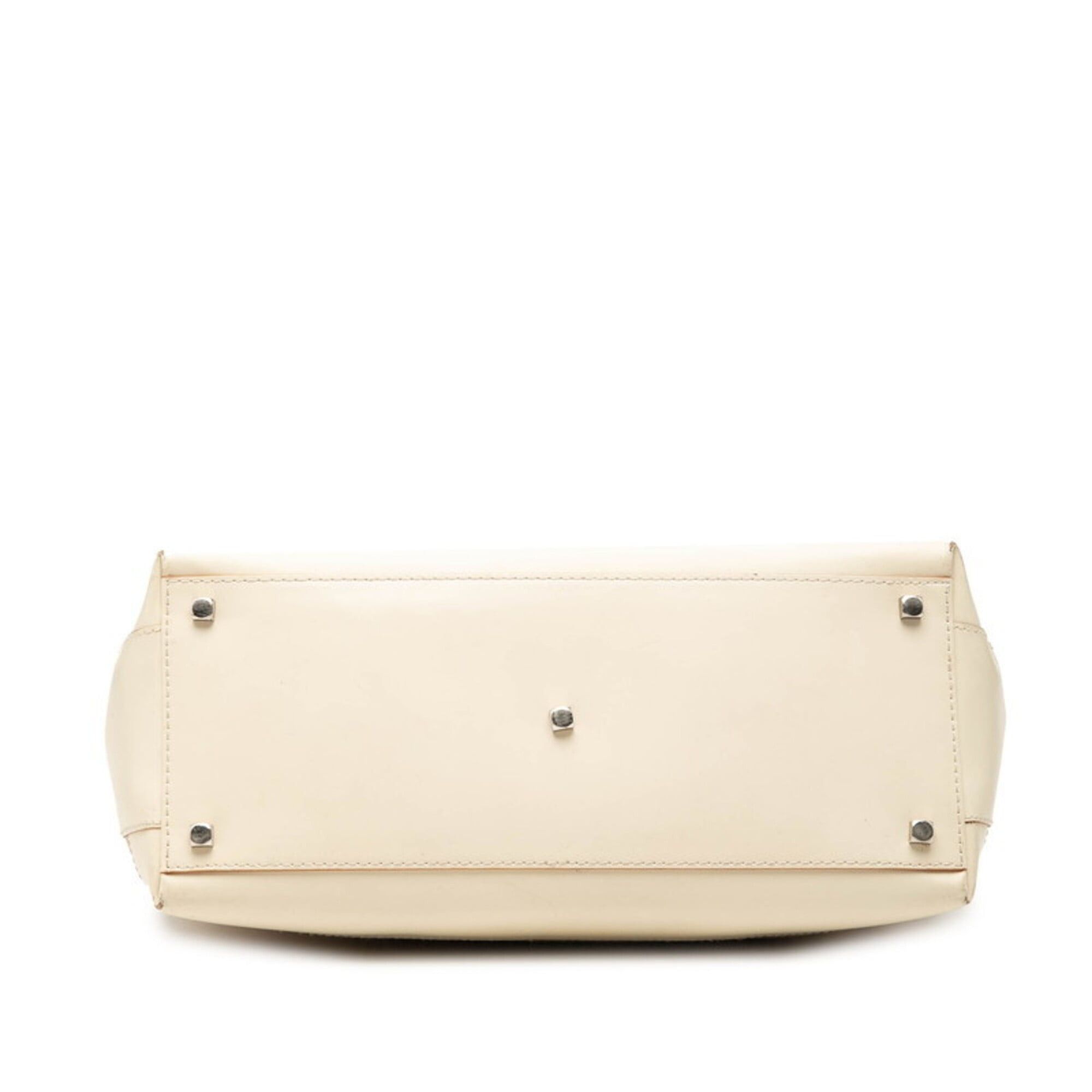 Salvatore Ferragamo Salvatore Ferragamo Gancini Handbag AQ-21 0198 Beige Cream Canvas Leather Women's Size ONE SIZE - 3 Thumbnail