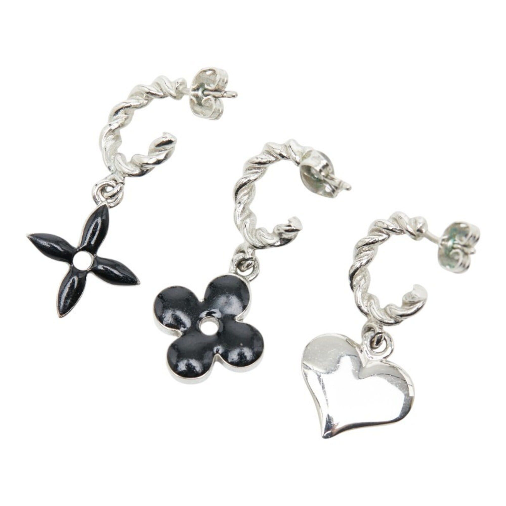 Louis Vuitton Louis Vuitton Boucles d'Oreilles Sweet Monogram Earrings 3-Piece Set M65677 Silver Black Metal Women's LOUIS VUITTON Size ONE SIZE - 2 Thumbnail