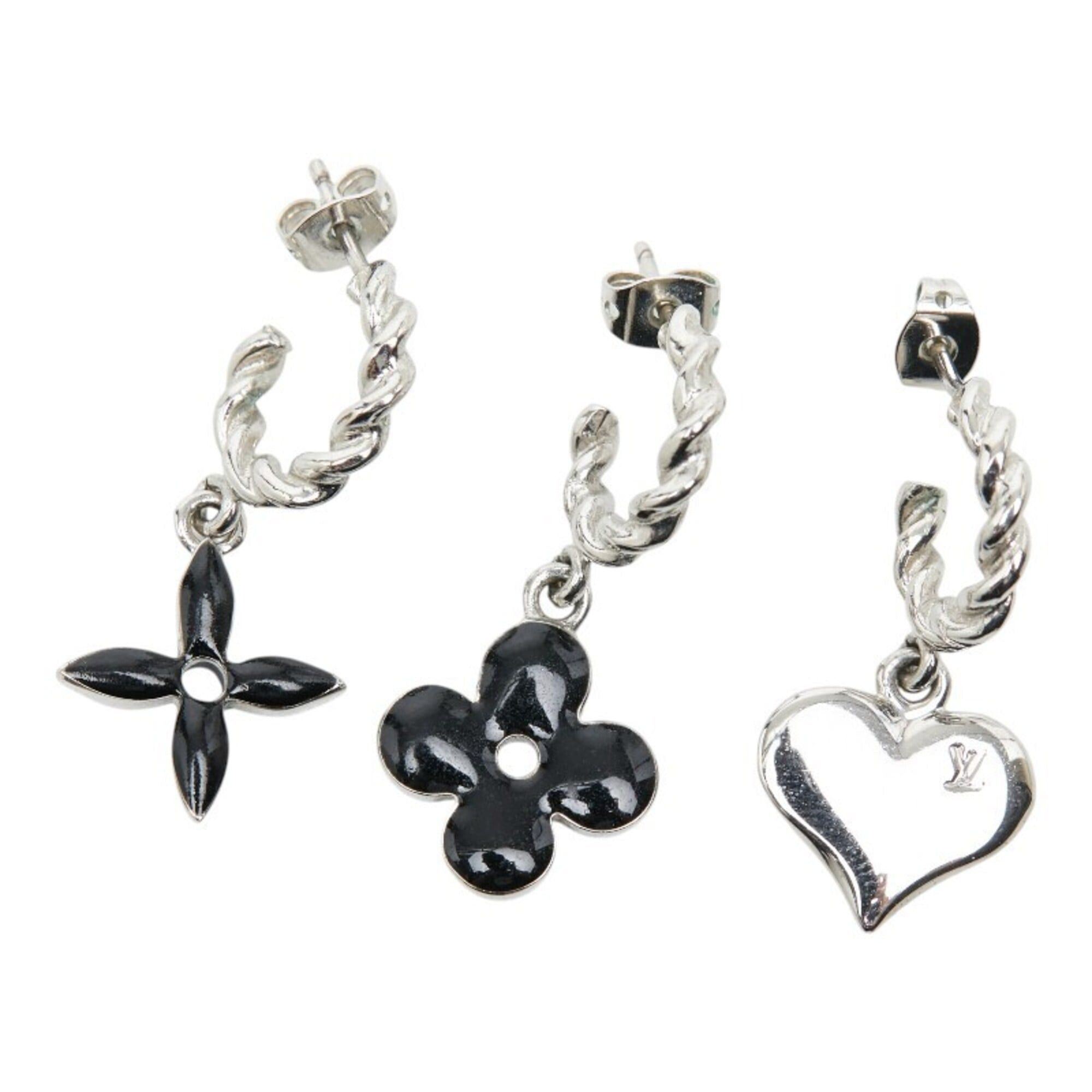 Louis Vuitton Louis Vuitton Boucles d'Oreilles Sweet Monogram Earrings 3-Piece Set M65677 Silver Black Metal Women's LOUIS VUITTON Size ONE SIZE - 3 Thumbnail