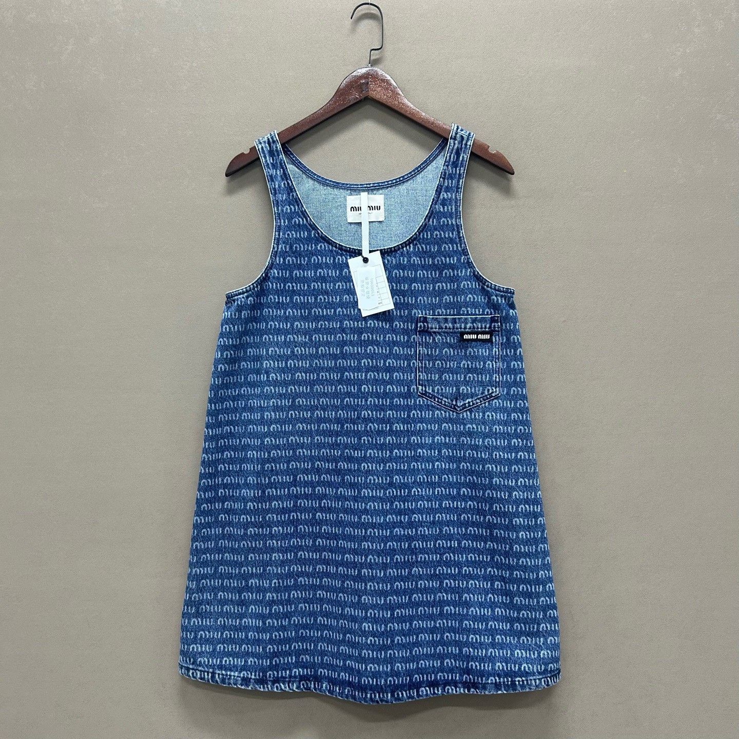 Miu Miu Miu Miu Logo Print Denim Mini Dress Size 36 Size XS / US 0-2 / IT 36-38 - 2 Thumbnail