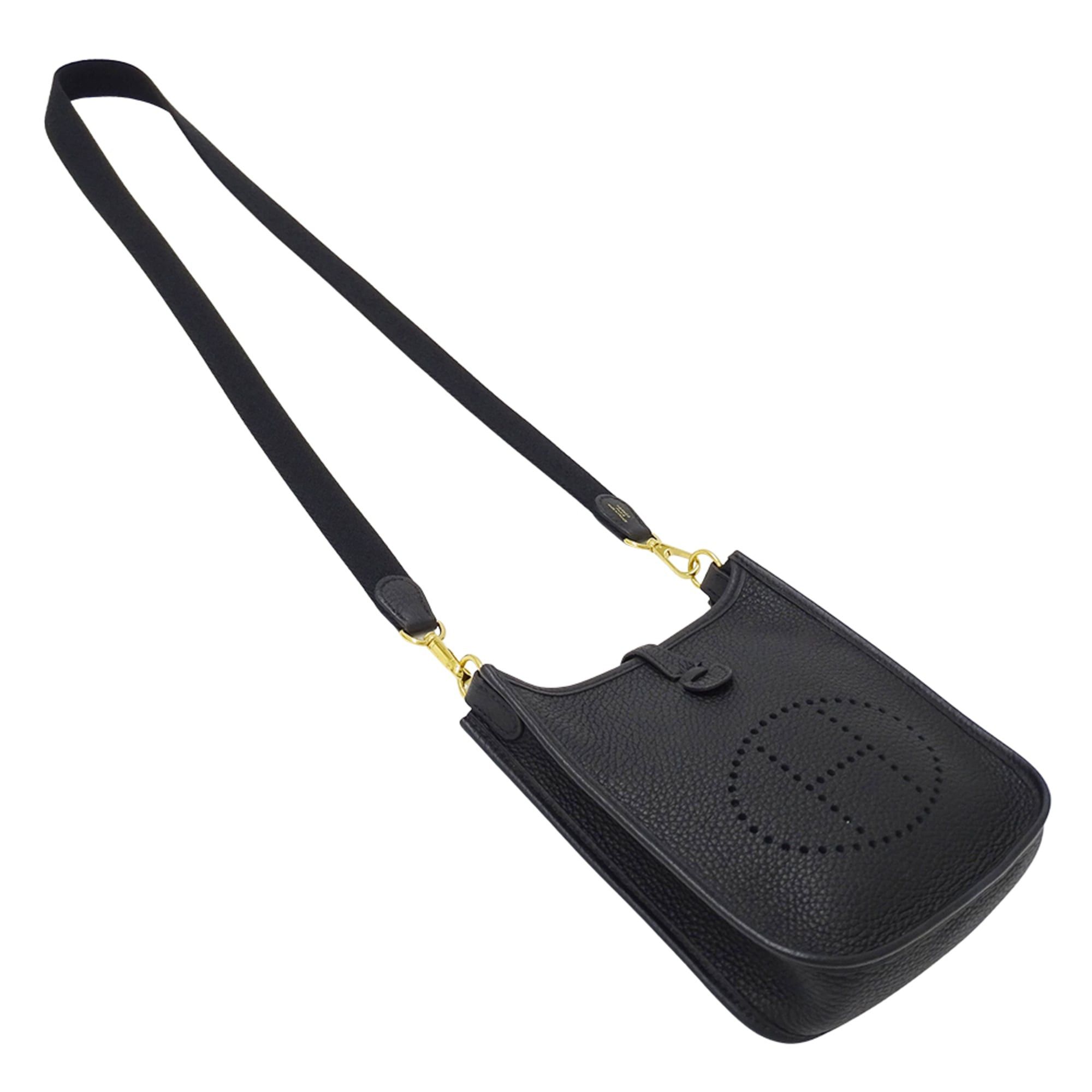 Hermes Hermes handbag, women's brand shoulder bag, Evelyne TPM, Taurillon Clemence leather, black, gold hardware, black mini B stamp. Size ONE SIZE - 4 Thumbnail