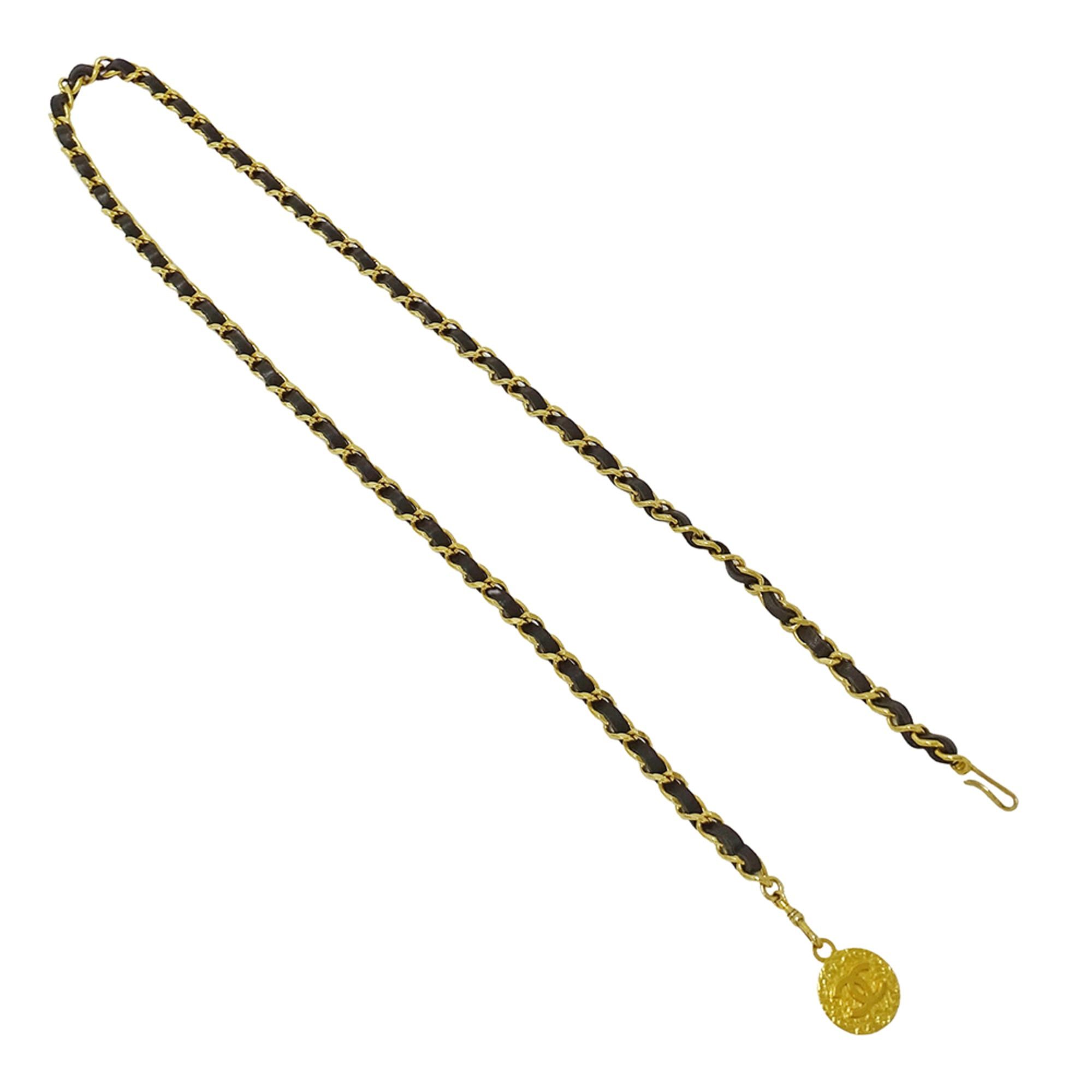 Chanel Chanel Women's Chain Belt, Leather, Black with Gold Coco Mark Size ONE SIZE - 2 Thumbnail