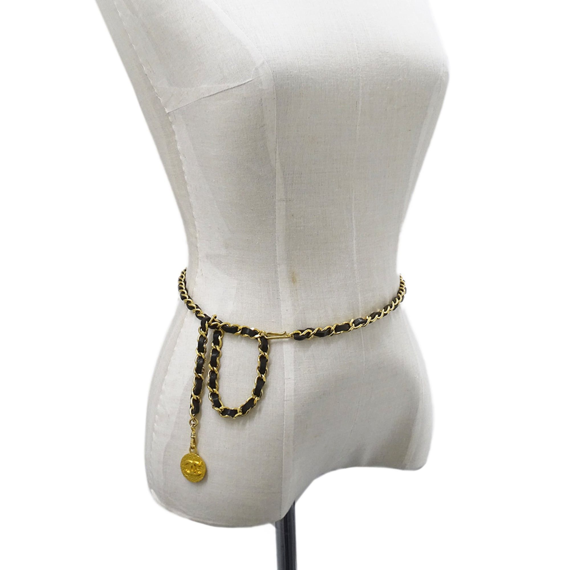 Chanel Chanel Women's Chain Belt, Leather, Black with Gold Coco Mark Size ONE SIZE - 5 Thumbnail
