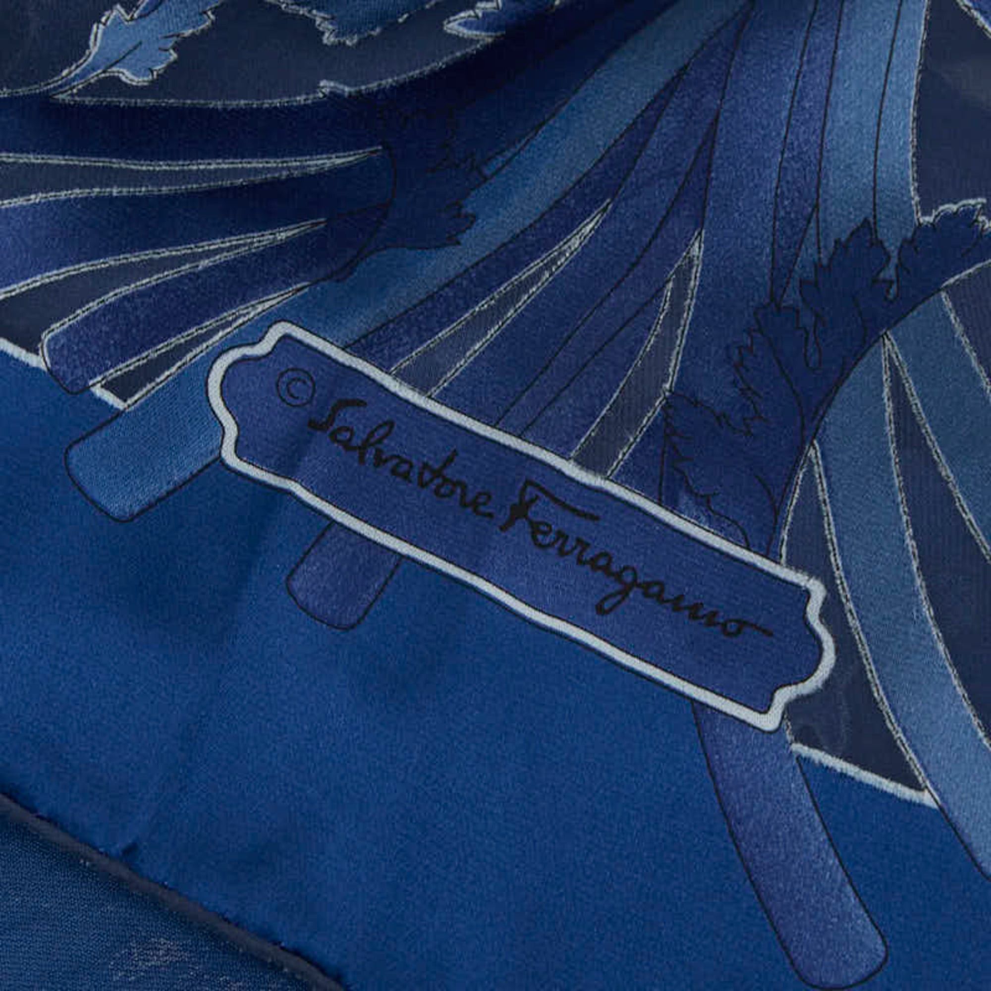 Salvatore Ferragamo Salvatore Ferragamo Flower Pattern Scarf/Muffler, Blue, Rayon Silk, Women's Size ONE SIZE - 4 Thumbnail