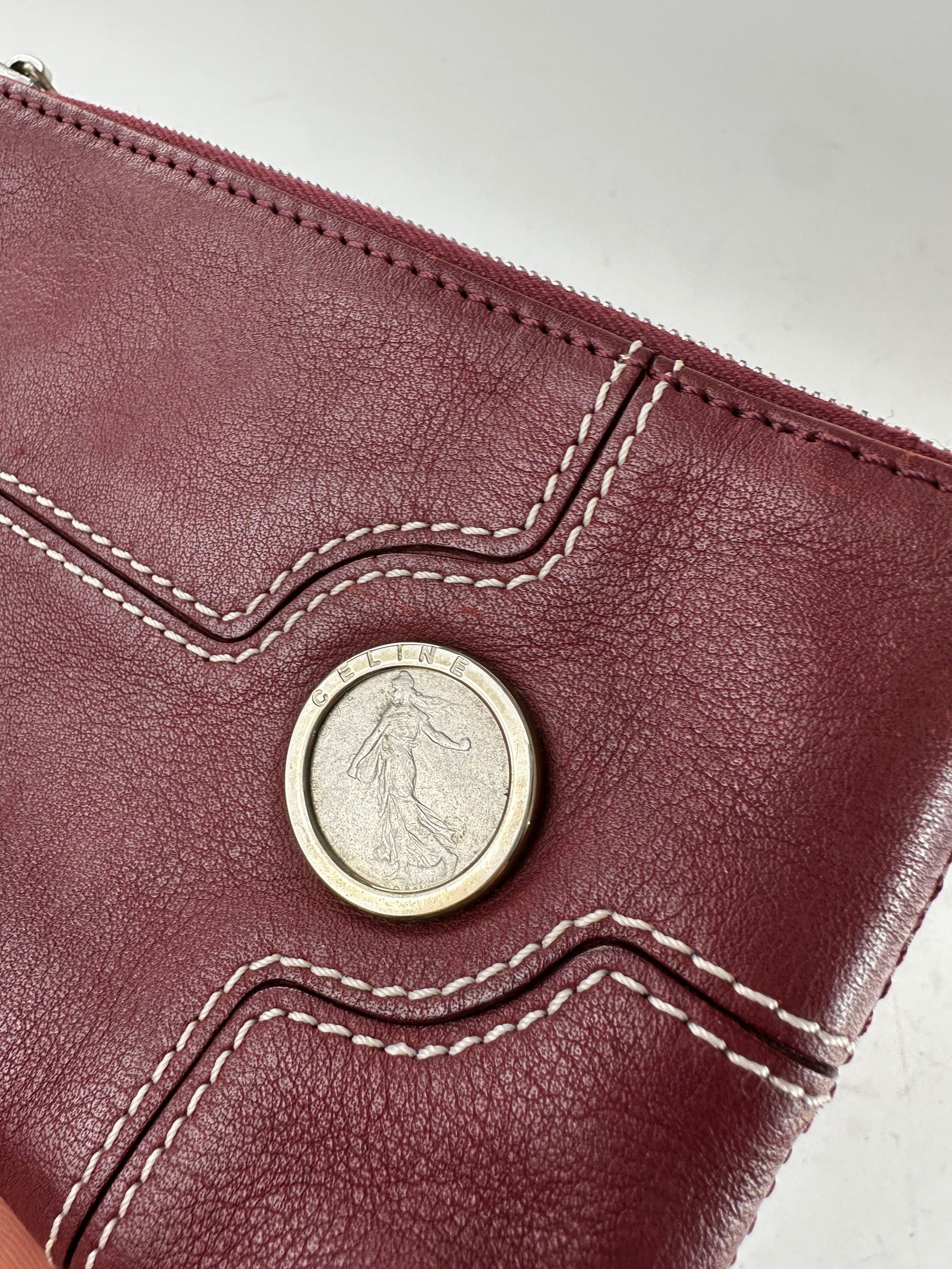 Celine Vintage Leather Zip Pouch Burgundy Size ONE SIZE - 6 Thumbnail