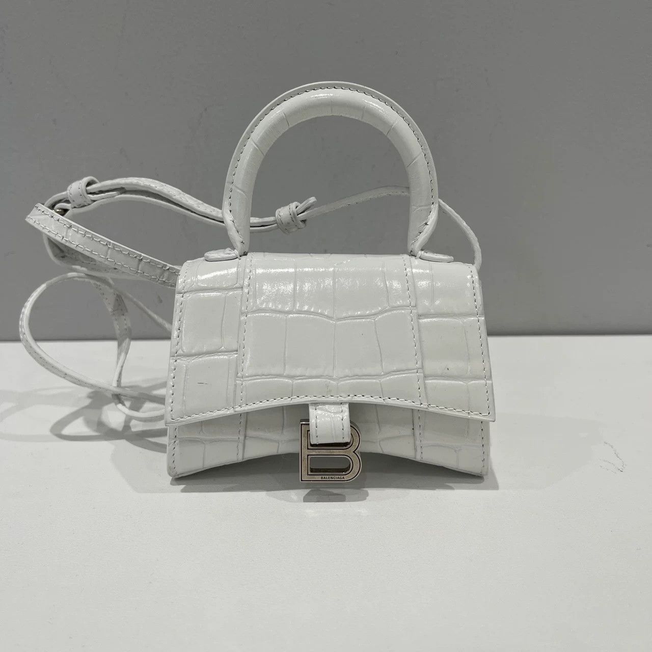 Balenciaga Balenciaga White Crocodile Hourglass Mini Bag One Size Size ONE SIZE - 2 Thumbnail