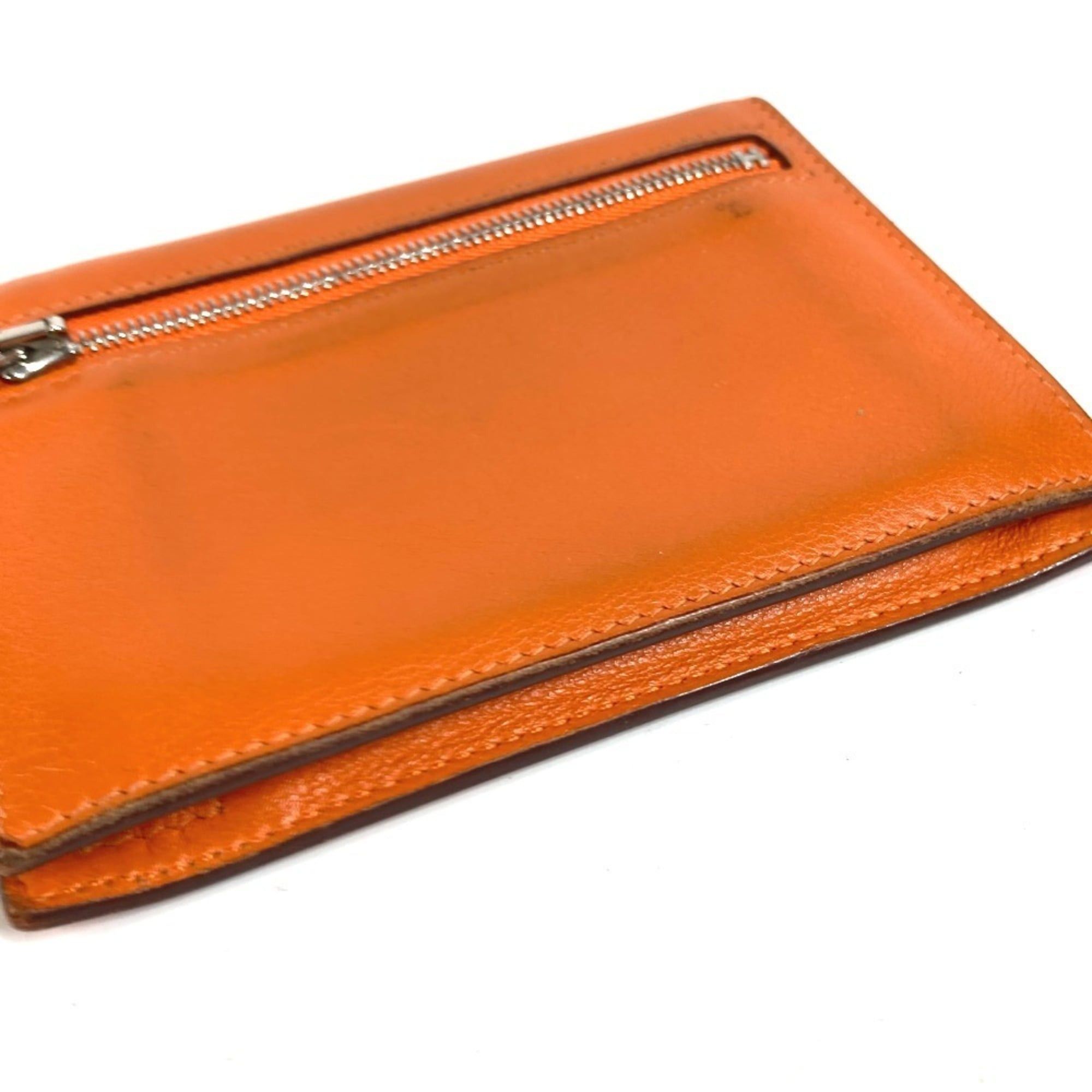 Hermes HERMES Zip Zack Compact Wallet, Bi-fold Swift Leather, Men's/Women's, Orange Size ONE SIZE - 4 Thumbnail